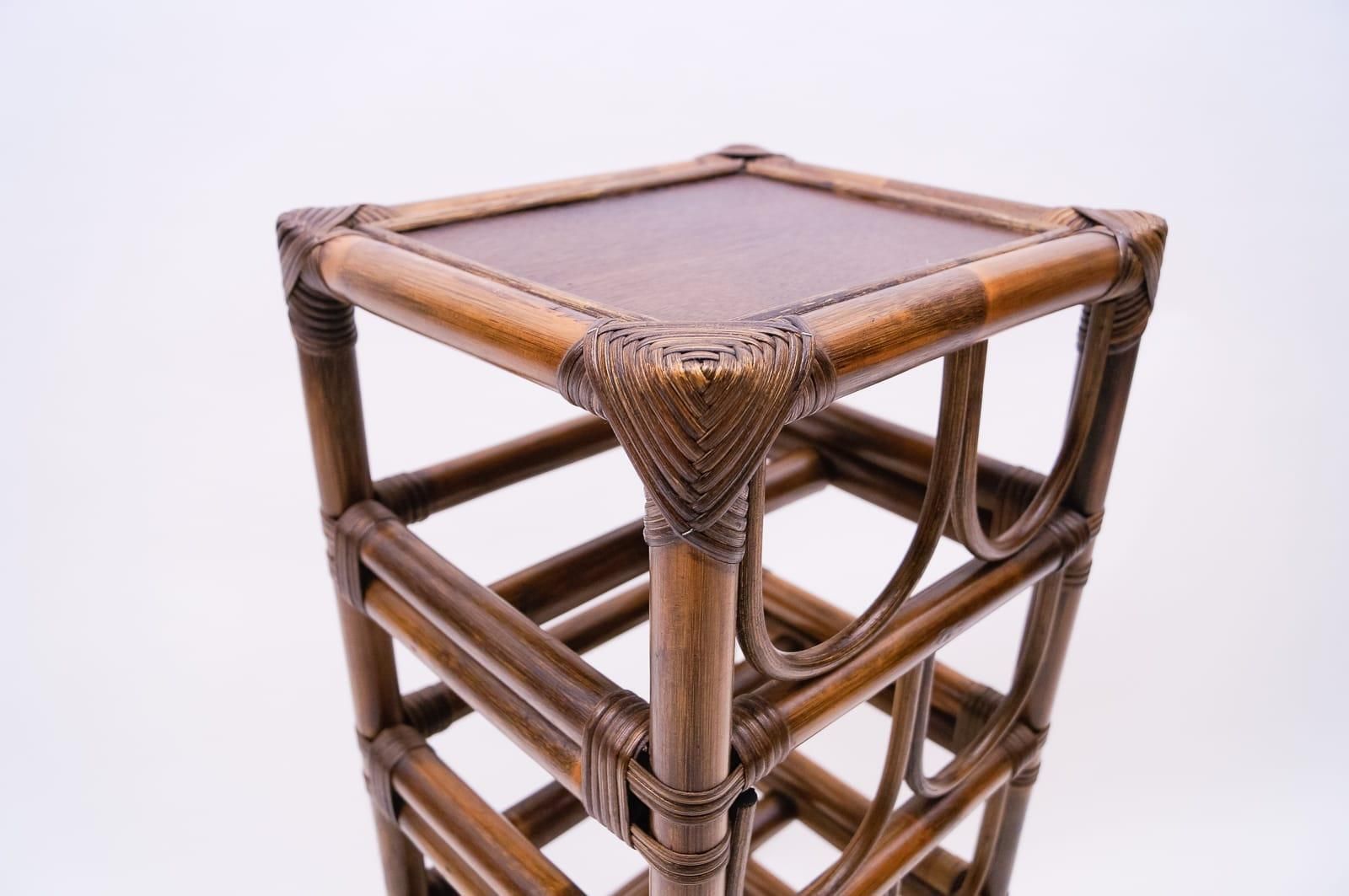 Elegant French Bamboo And Rattan Wine Rack For Eight Bottles With Shelf photo 637.0