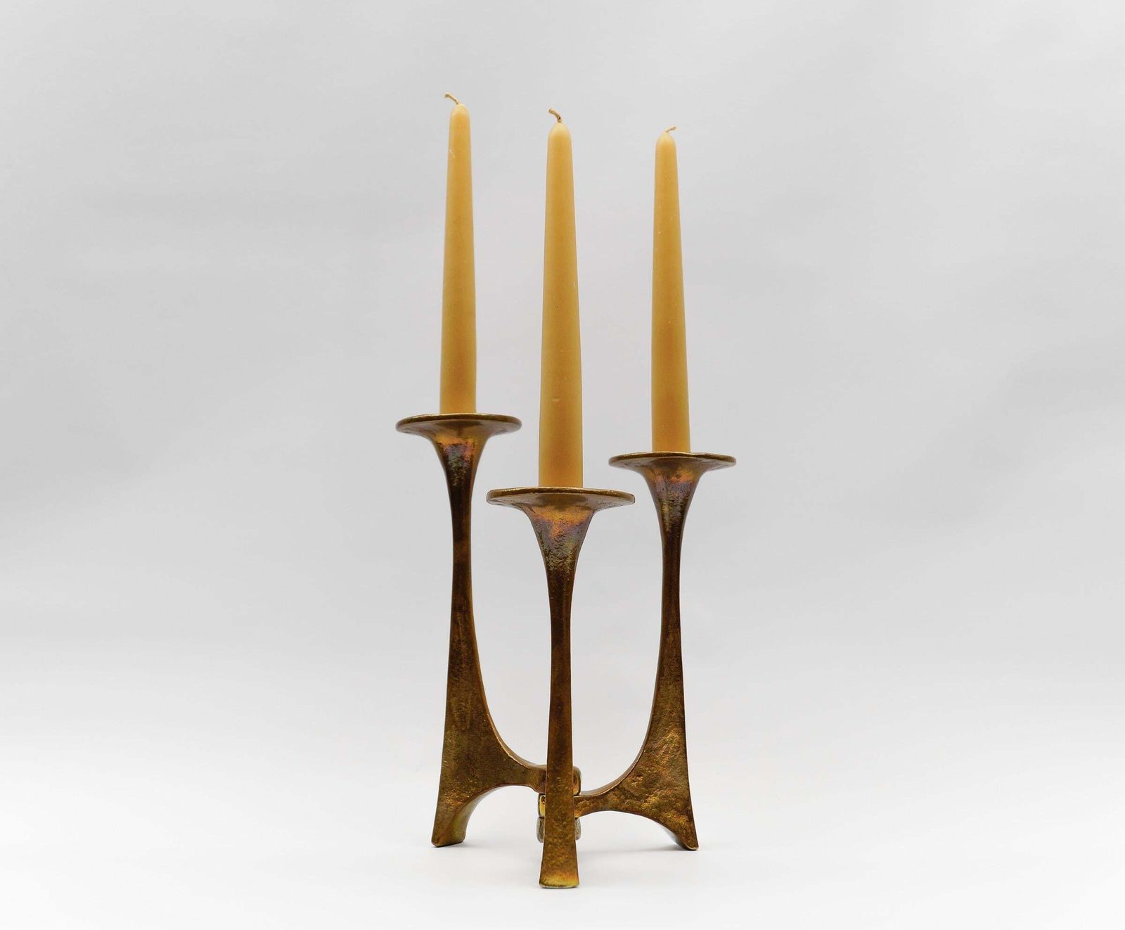Mid Century Modern Handmade Massive Brass Candle Holder By Michael Harjes 1960s photo furniture