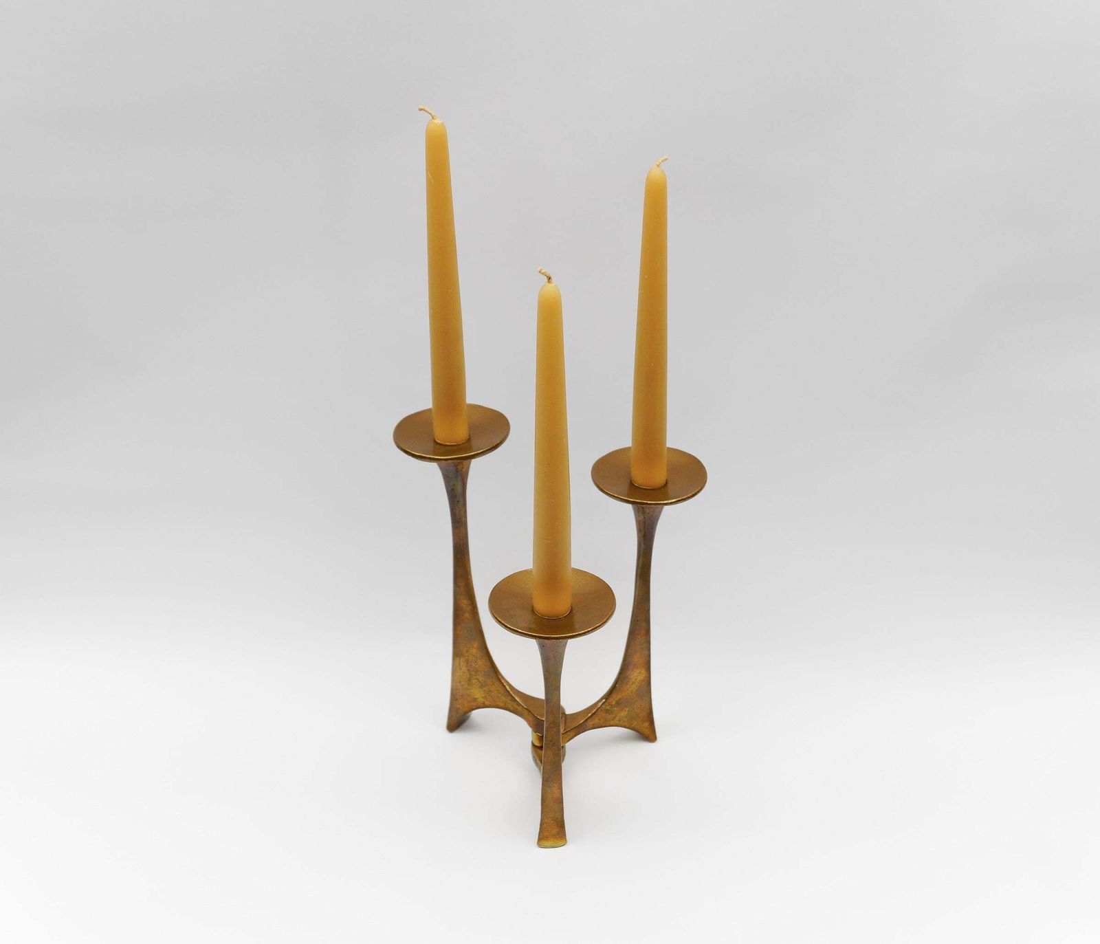 Mid Century Modern Handmade Massive Brass Candle Holder By Michael Harjes 1960s photo 637.0