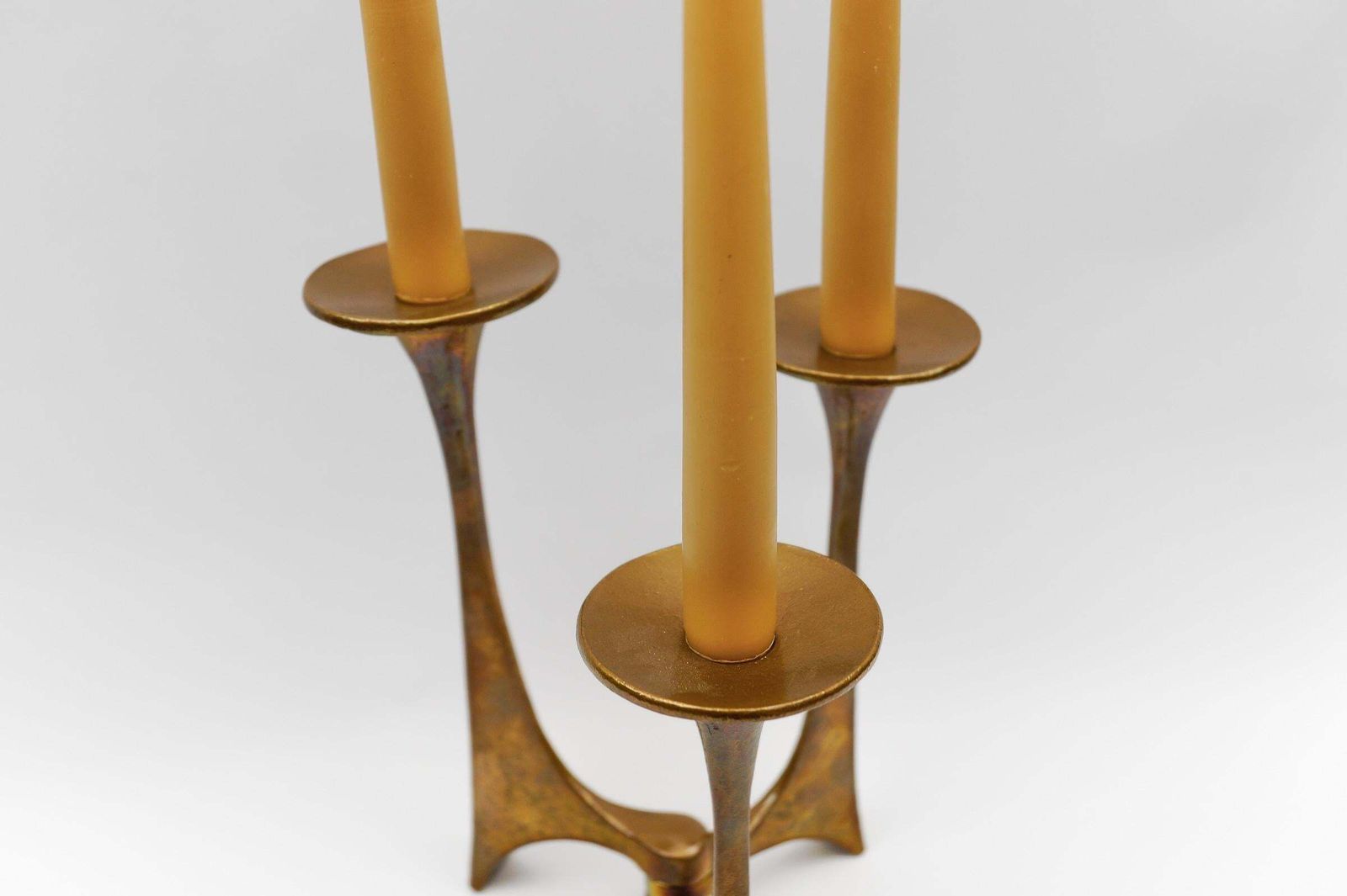 637.0 Mid Century Modern Handmade Massive Brass Candle Holder By Michael Harjes 1960s photo