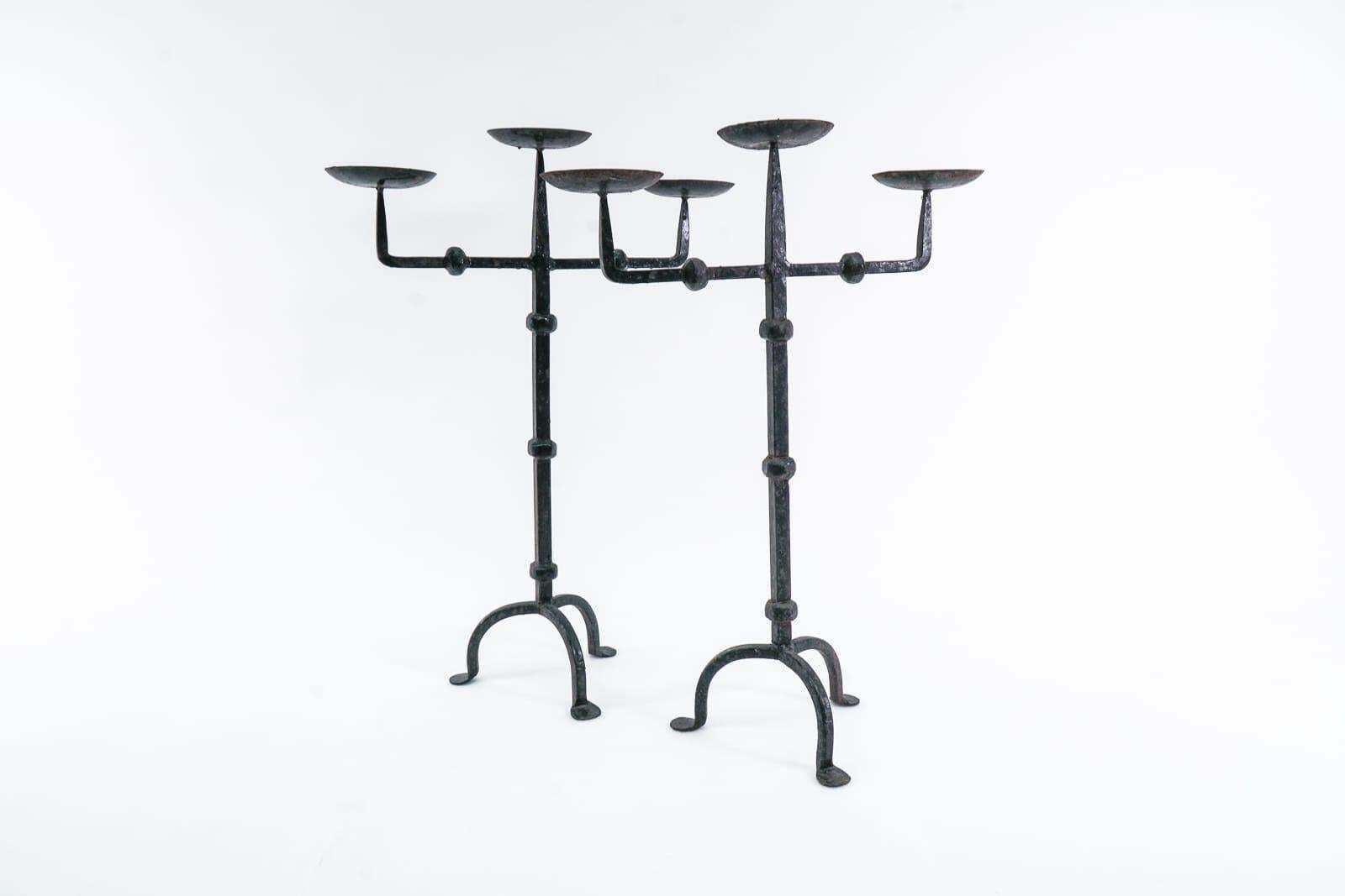 Pair Of Wrought Brutalist Candleholders, 1930s/40s, France photo for sale