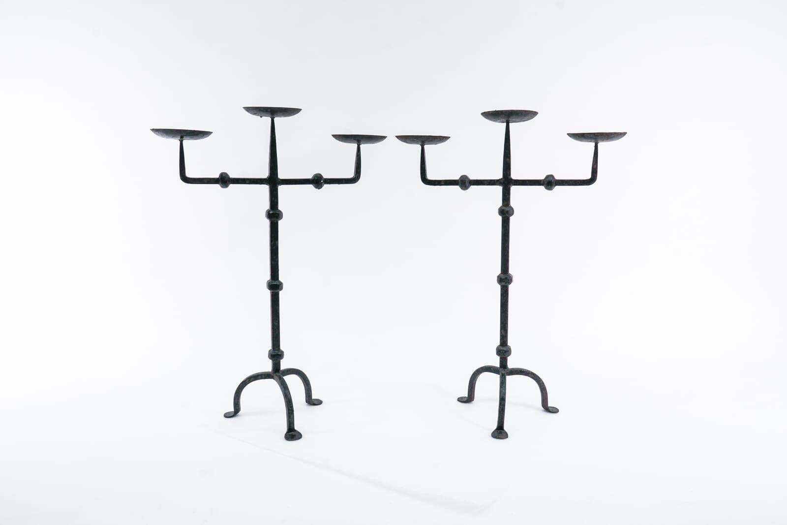 photo vinterior Pair Of Wrought Brutalist Candleholders, 1930s/40s, France