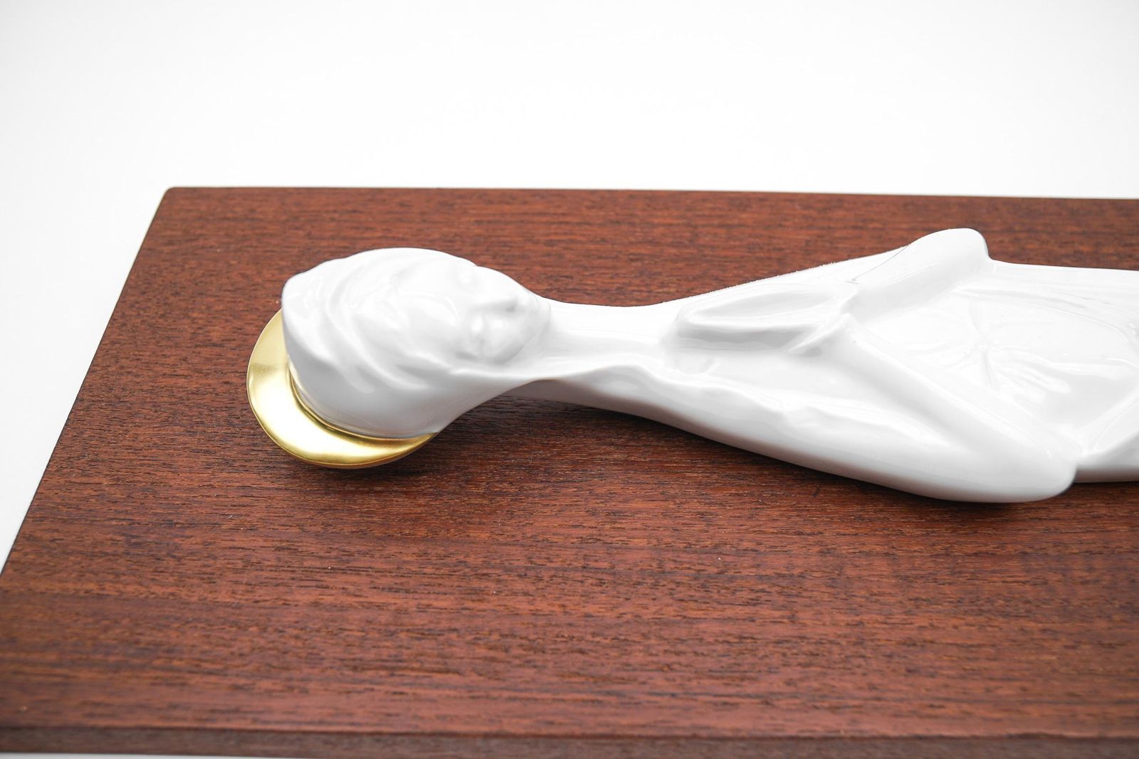 Scandinavian White And Molded Porcelain Madonna On Teak Panel, 1960s photo 722.0