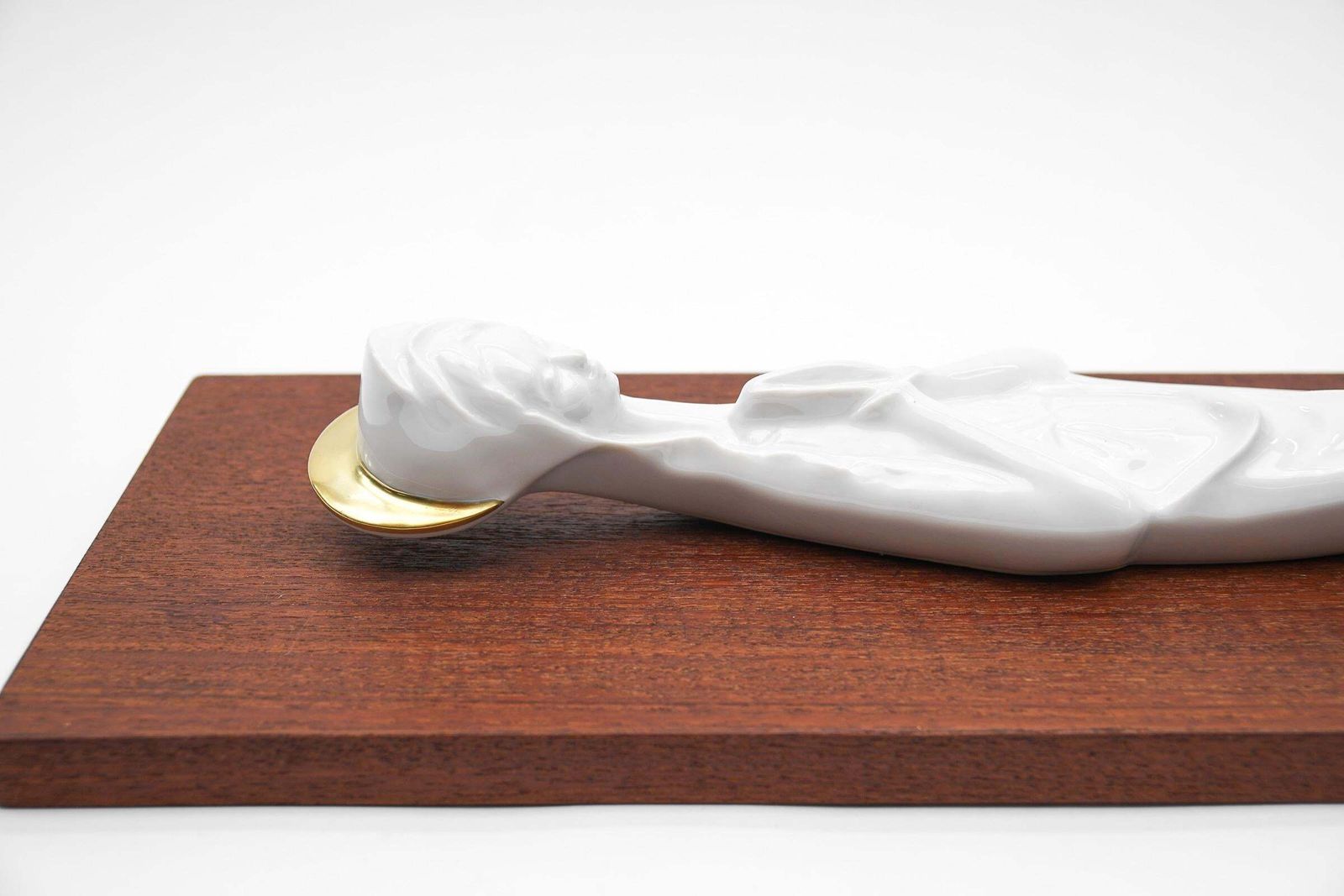 Scandinavian White And Molded Porcelain Madonna On Teak Panel, 1960s photo buy