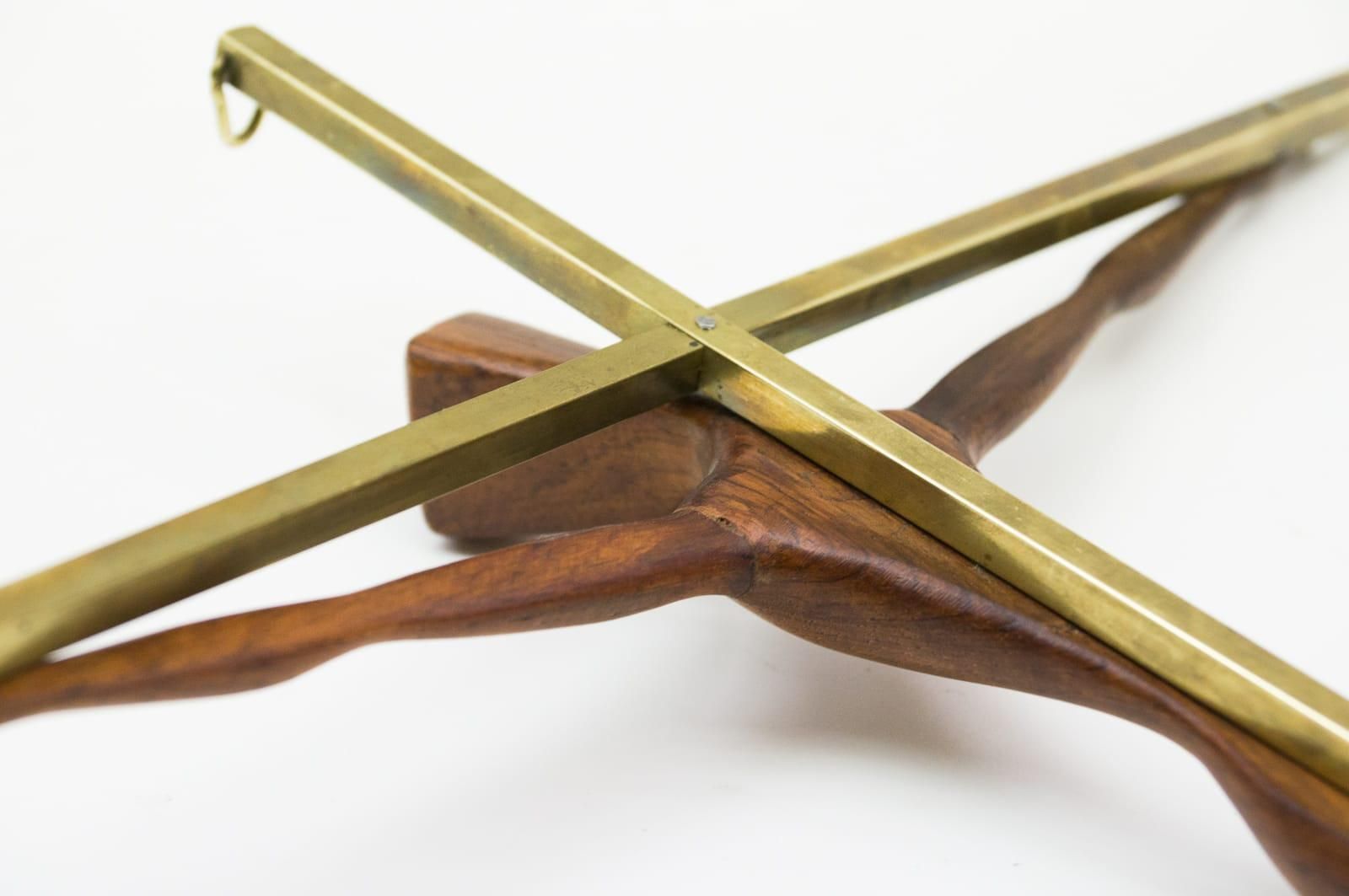 Home Decor Mid Century Modern Brass Crucifix With An Hand Carved Teak Jesus Sculpture photo