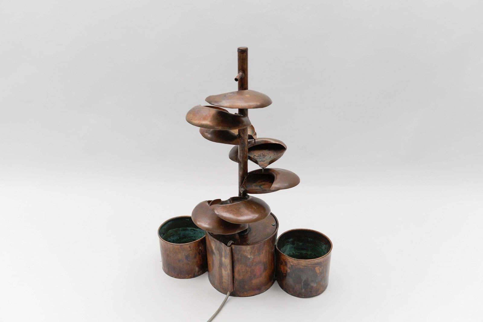 Awesome Electrical Handmade Copper Indoor Fountain With Two Flower, 1960s Italy photo 1486.0
