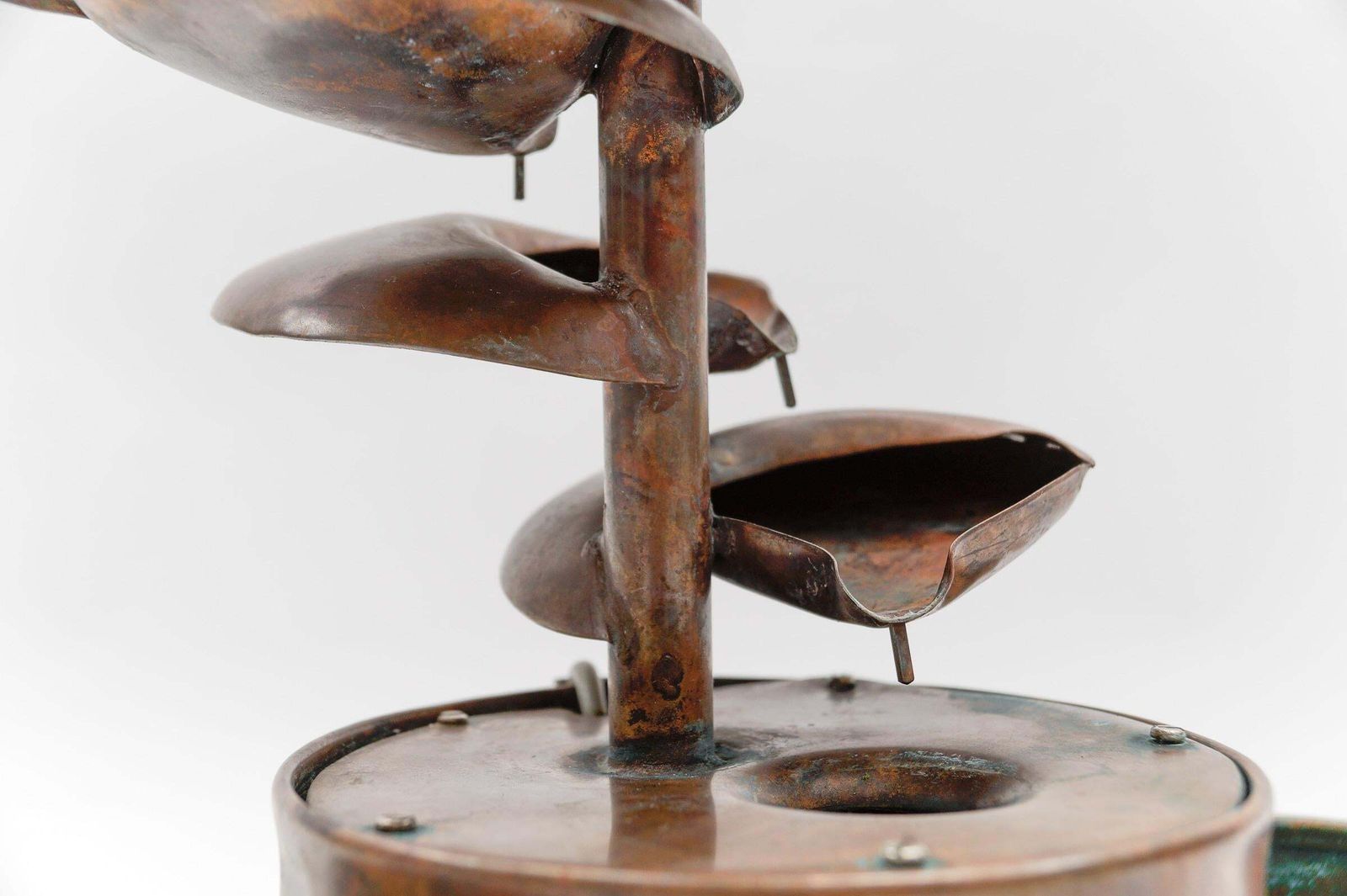 photo for sale Awesome Electrical Handmade Copper Indoor Fountain With Two Flower, 1960s Italy