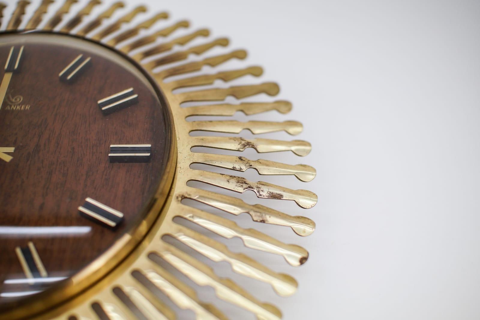 Mid Century Modern Sunburst Wall Clock By Meister Anker In Brass, 1960s Germany photo Home Decor