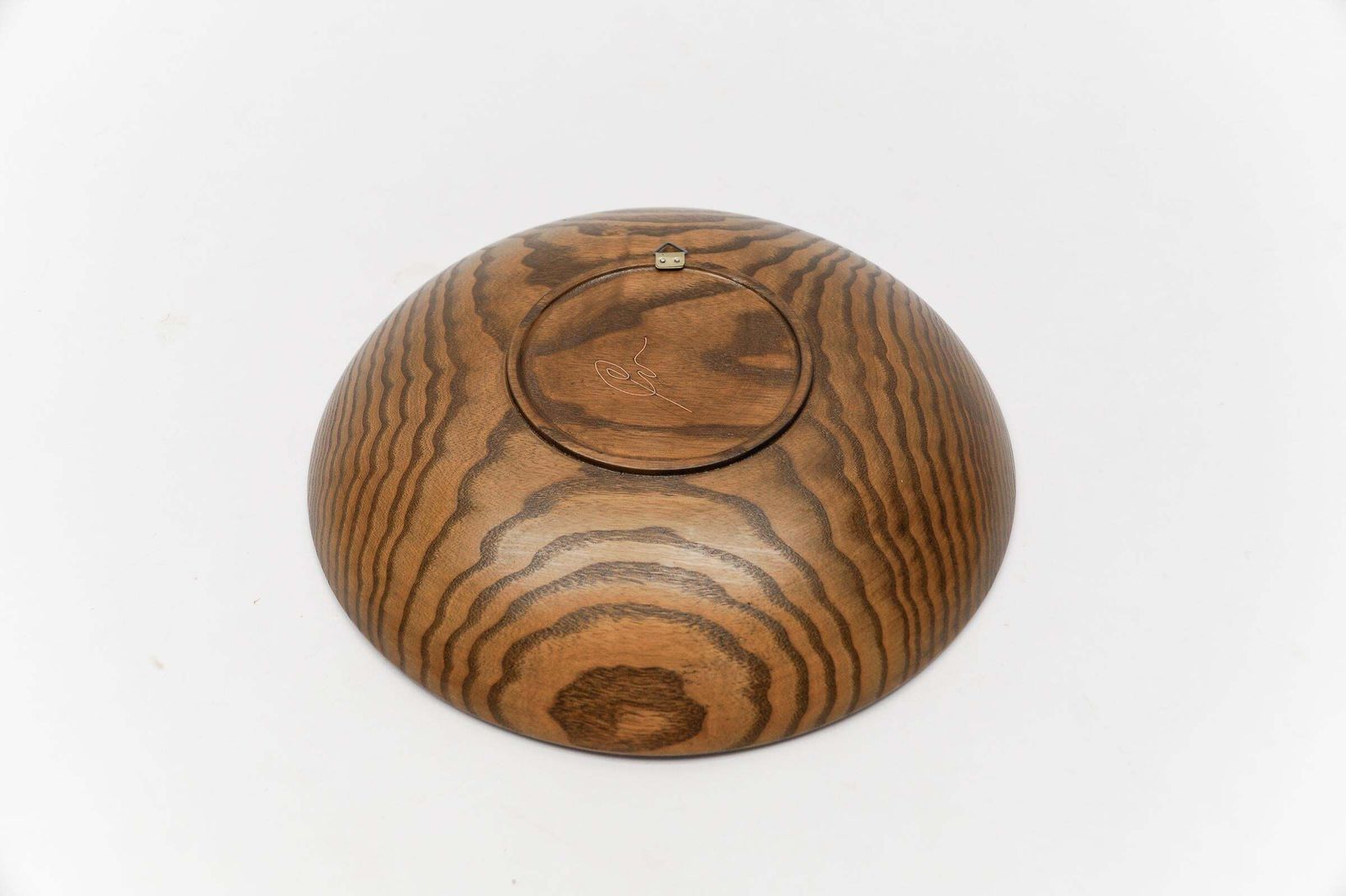 Mid Century Modern Handmade Artist's Wooden Plate With Copper Signature, 1960s photo vinterior