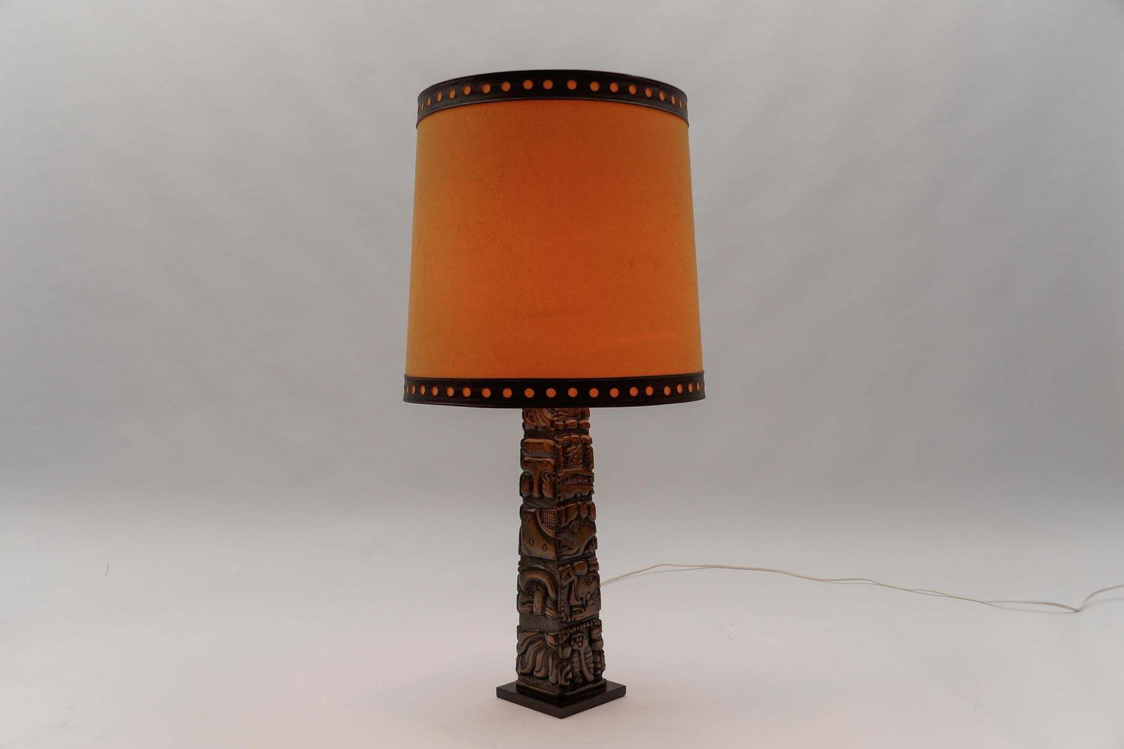 Hand Carved Wooden Mayan Totem Table Lamp By Temde Honduras, Switzerland 1960s photo for sale