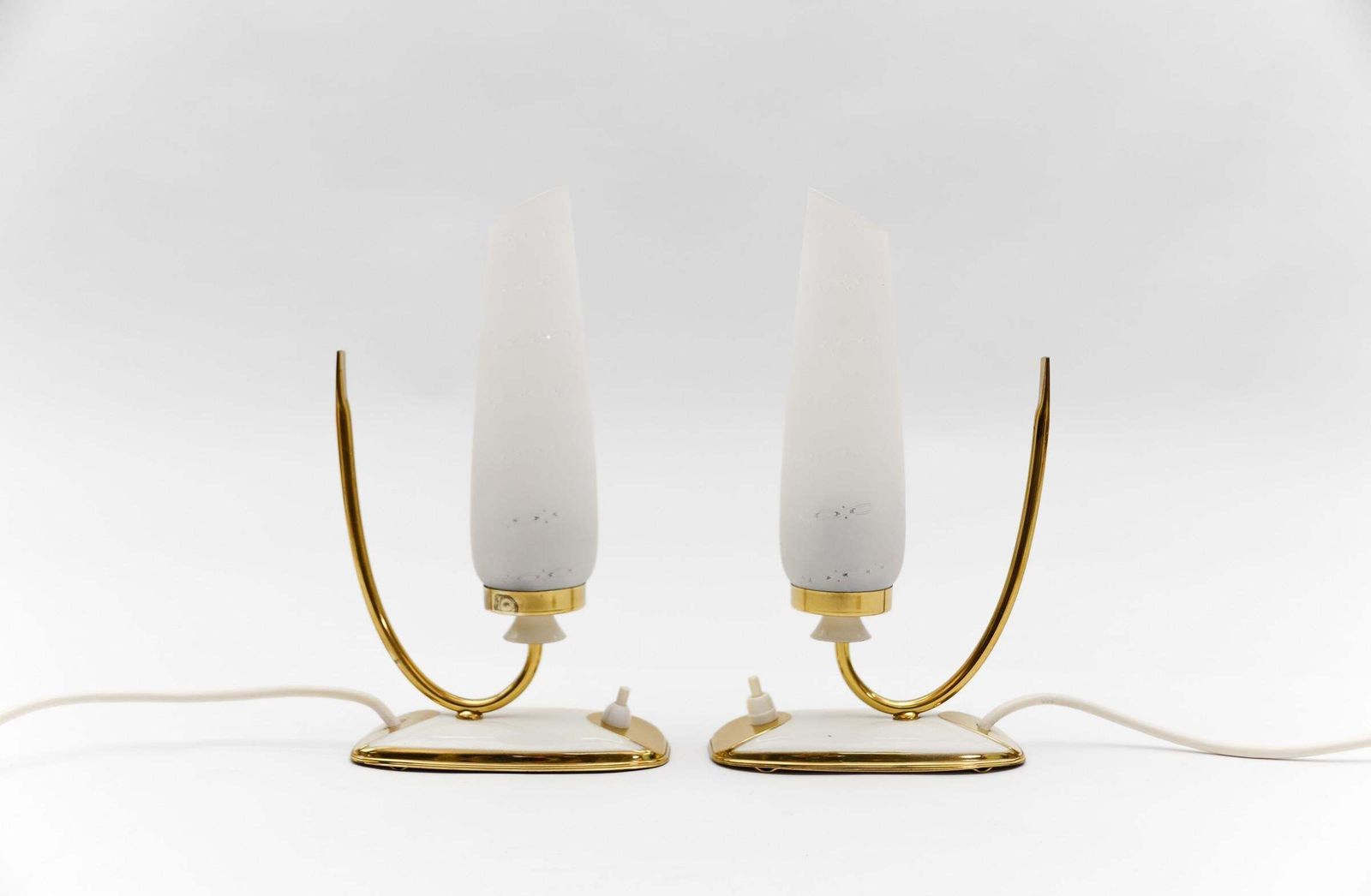 Lovely Mid Century Modern Brass And Glass Table Lamps, 1950s photo vinterior