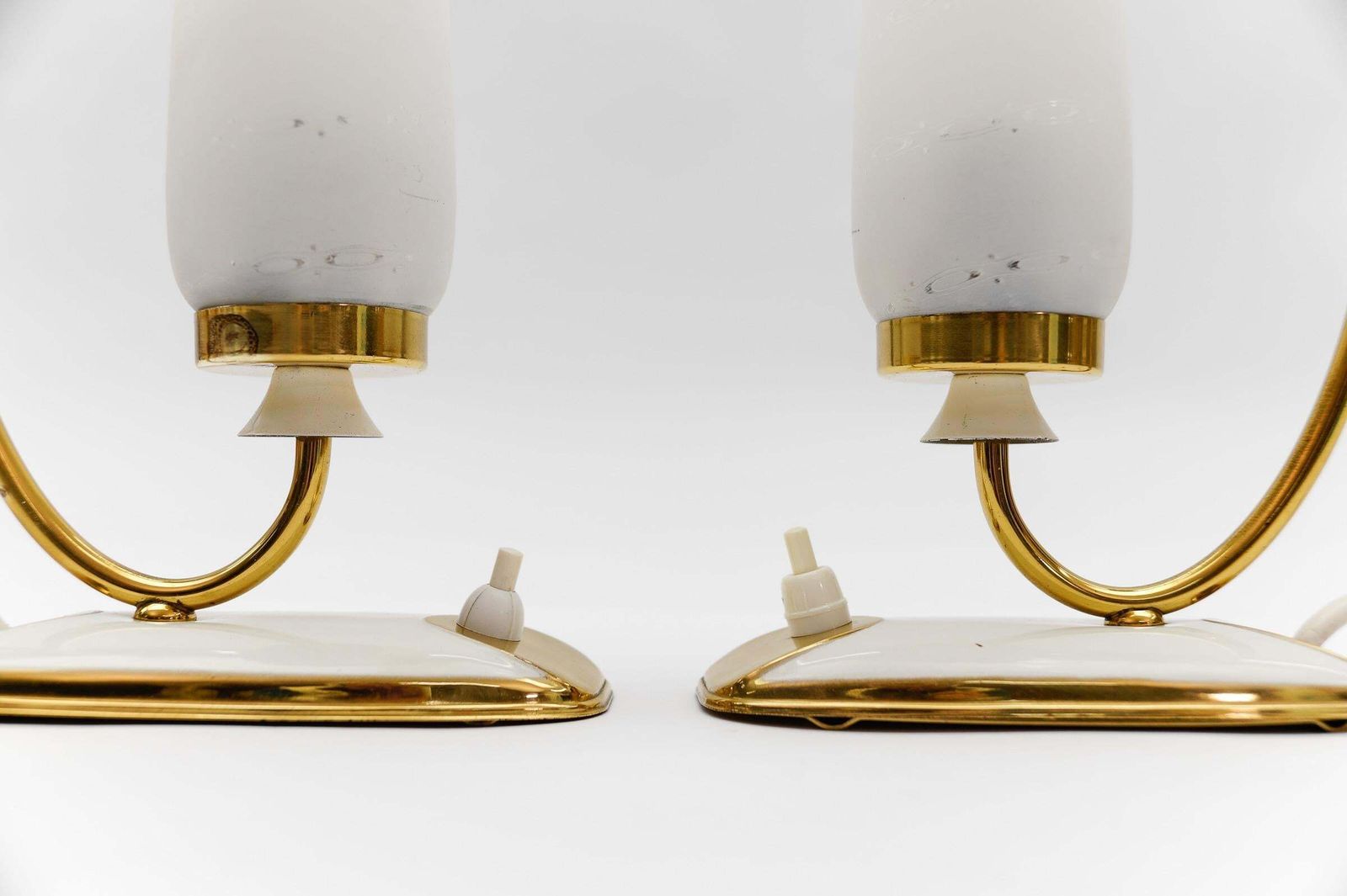 Lighting Lovely Mid Century Modern Brass And Glass Table Lamps, 1950s photo