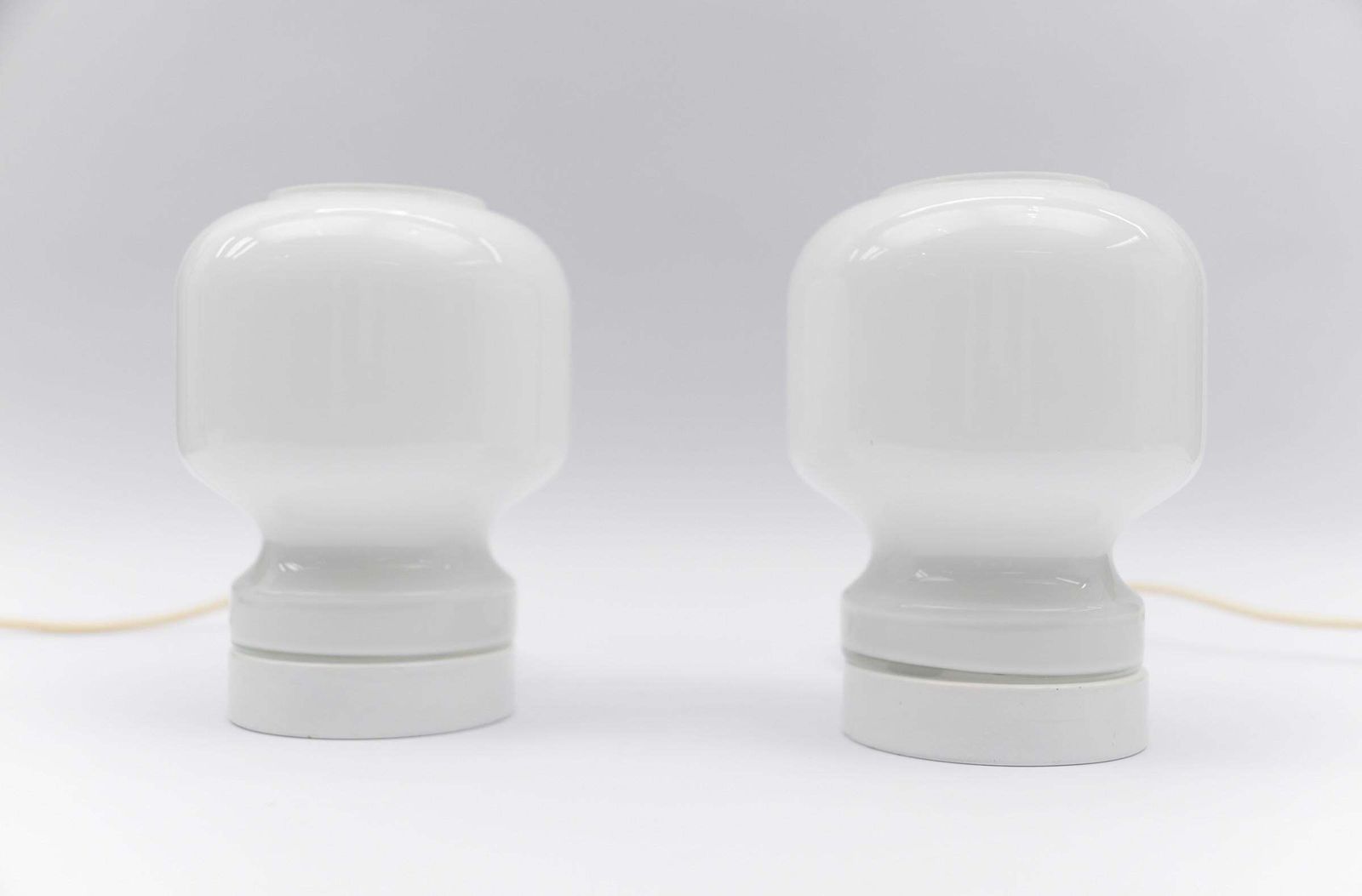 Lovely Pair Of Mid Century Modern Opal Glass Table Lamps, 1960s photo Lighting