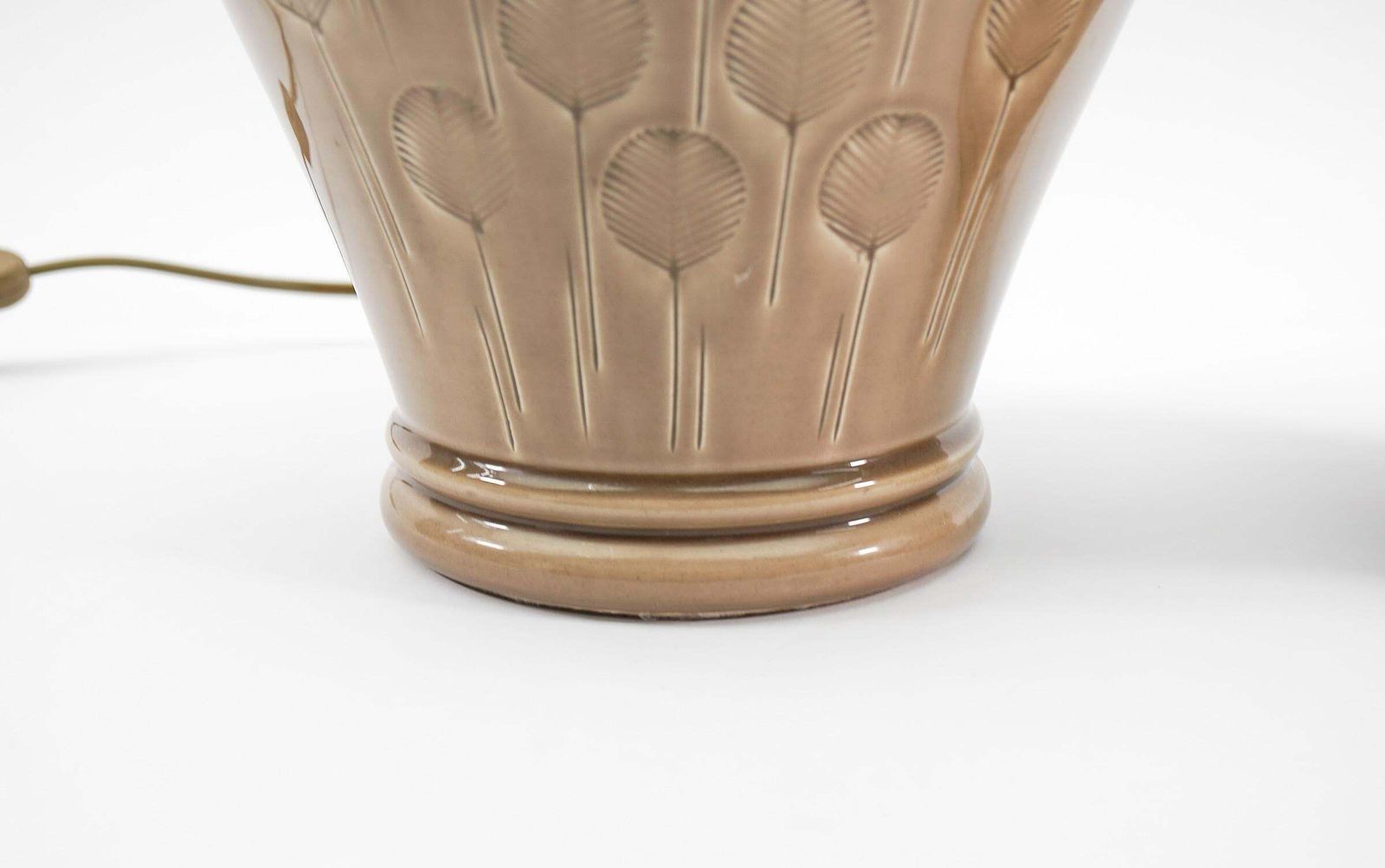 photo for sale Two Scandinavian Ceramic Table Lamps With Great Leaf Pattern, 1960s