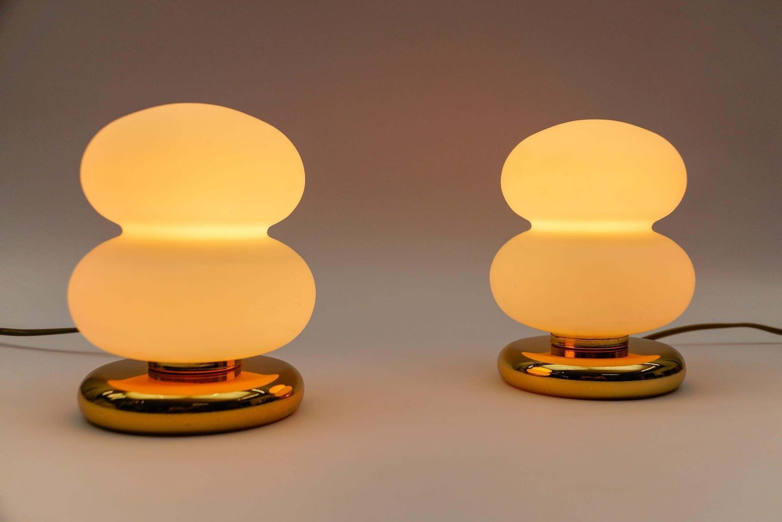 Lovely Pair Of Mid Century Modern Gold And Opal Glass Table Lamps, 1960s photo for sale