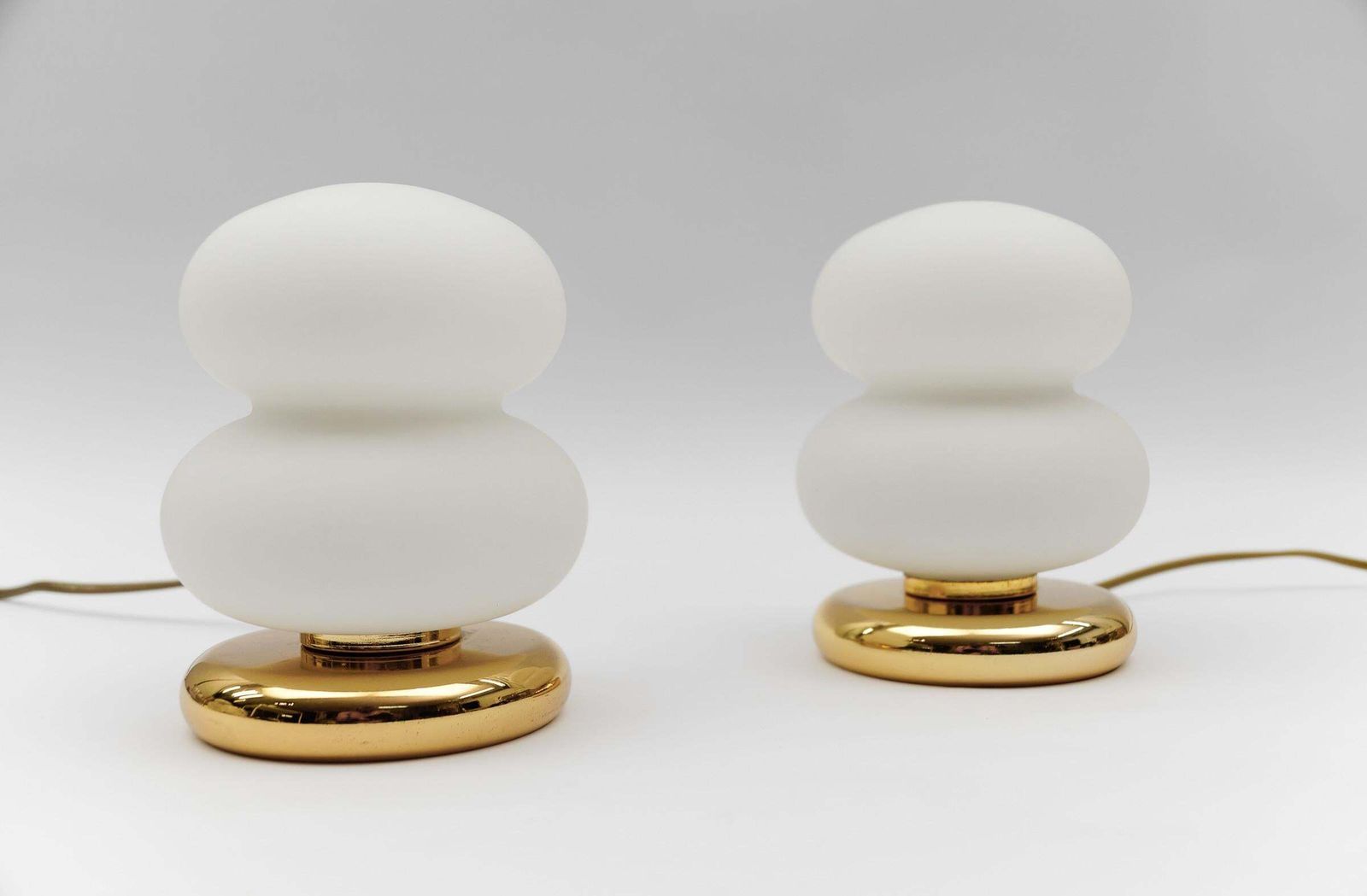 photo furniture Lovely Pair Of Mid Century Modern Gold And Opal Glass Table Lamps, 1960s