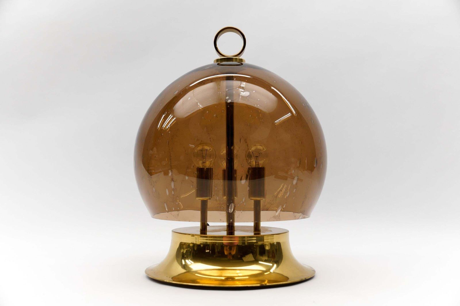 Mid Century Modern Table Lamp Made In Smoked Glass And Brass, 1960s photo vinterior