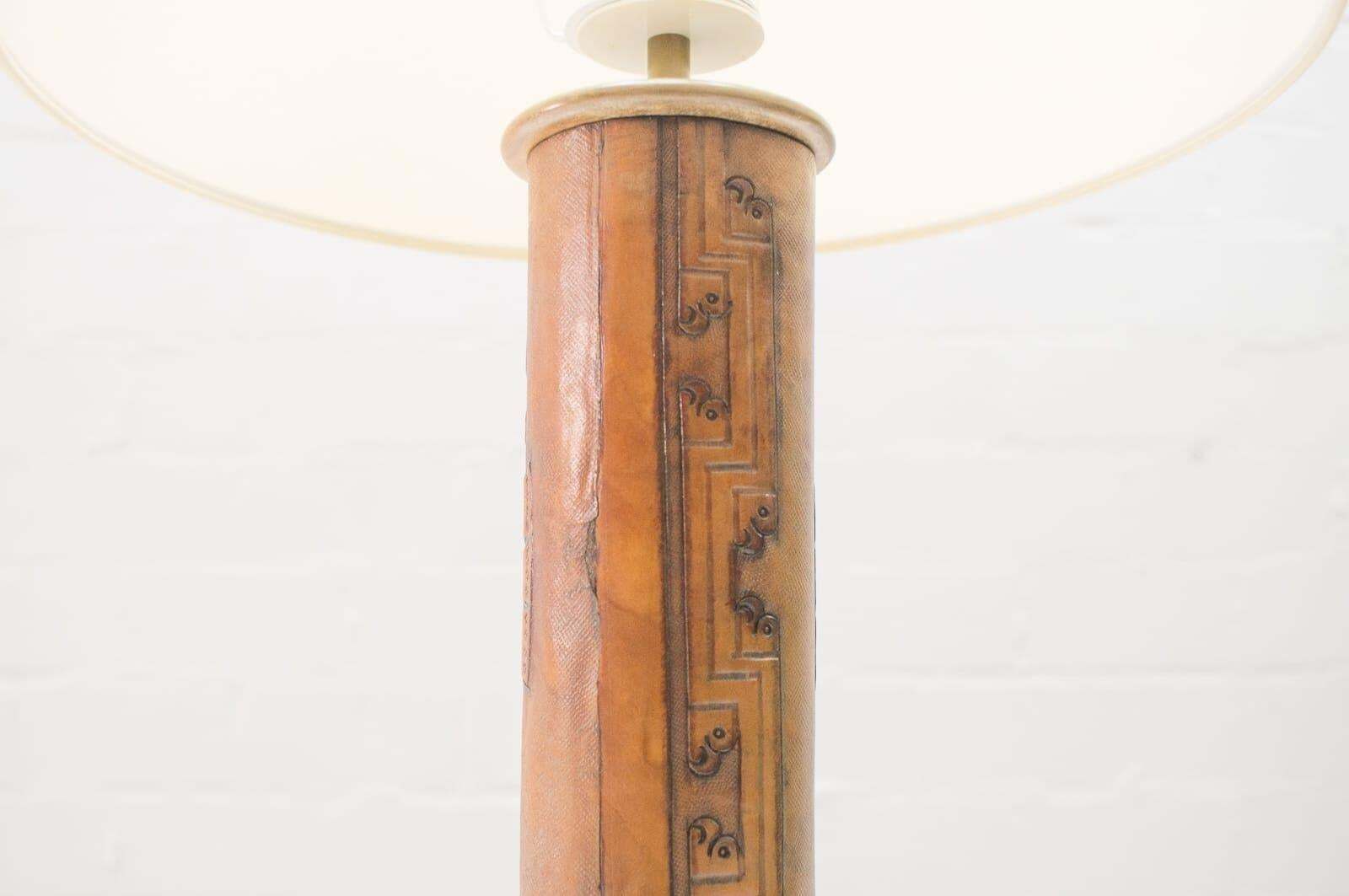 photo furniture Rare Handcrafted Leather Table Lamp With Maja Motiv By Kaiser Leuchten, 1960s