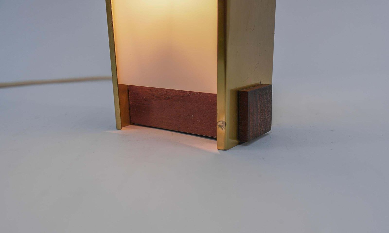 Scandinavian Table Lamp Made In Teak, Opal Glass And Brass, 1960s photo vintage