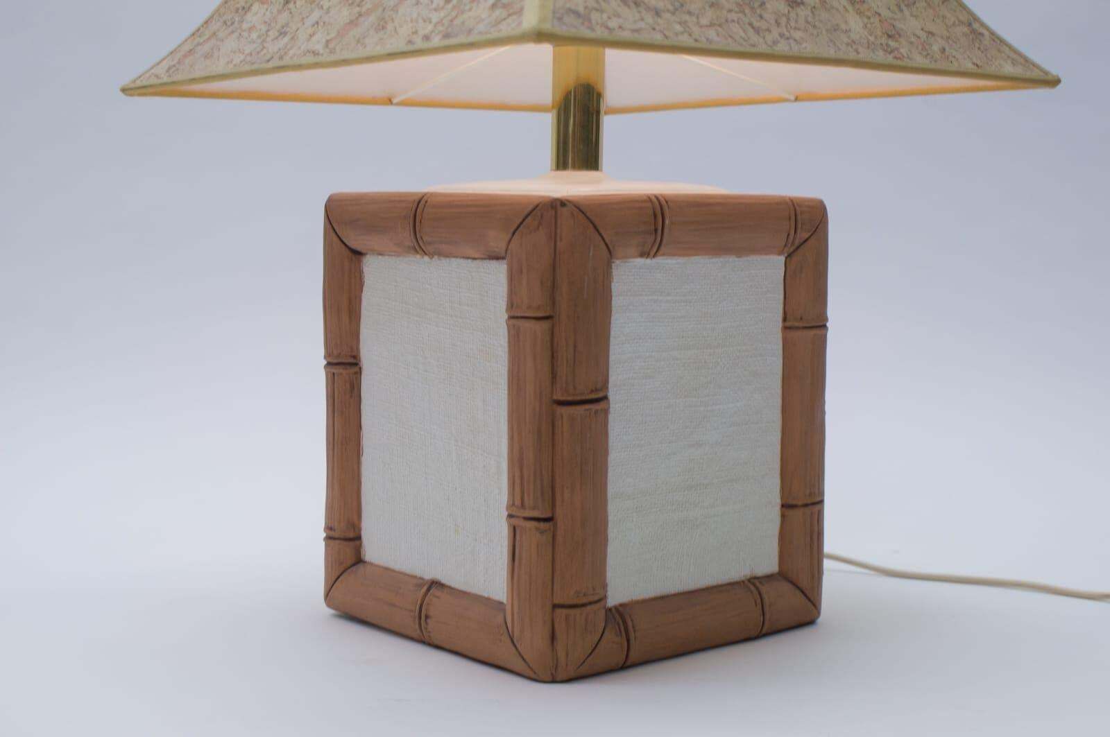 Ceramic Table Lamp With Cork Shade In Japan Bamboo Look By Leola, 1970s, Germany photo 1019.0