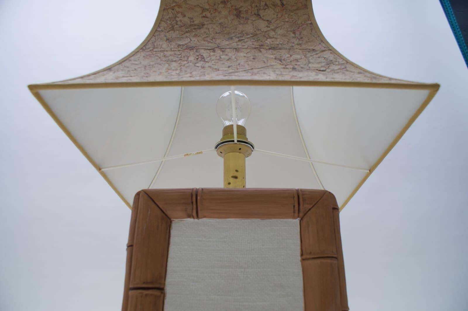 Ceramic Table Lamp With Cork Shade In Japan Bamboo Look By Leola, 1970s, Germany photo buy