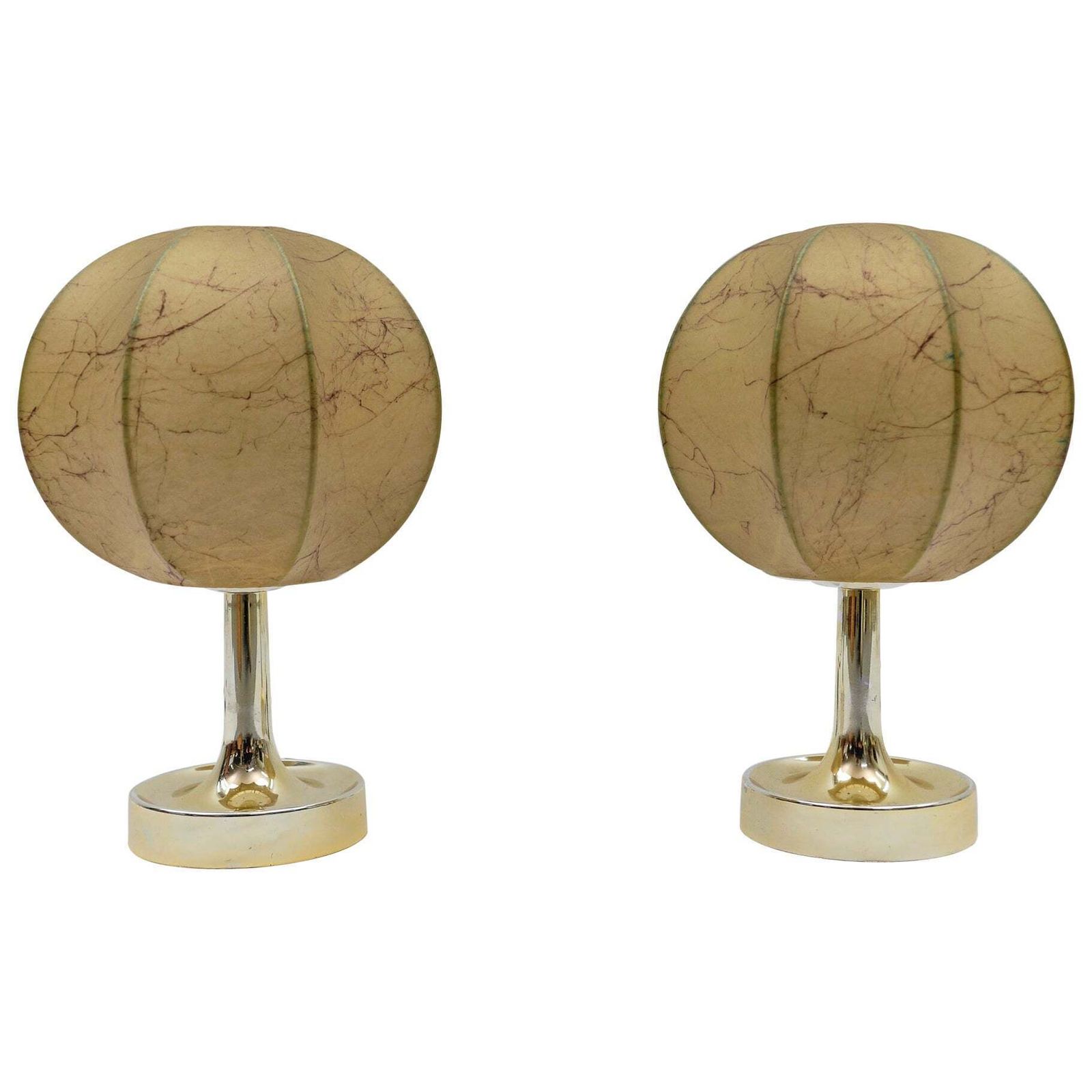 Pair Of Mid Century Modern Marbled Cocoon Tulip Table Lamps From Goldkant, 1950s