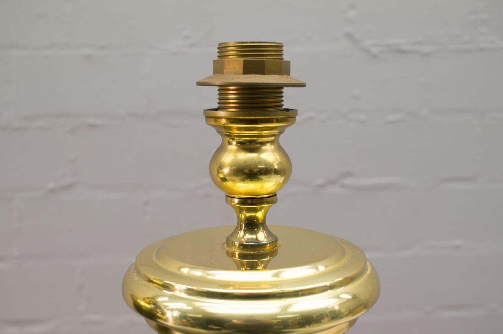 Pair Large Italian Table Lamps In Gold And Leather, Italy, 1960s photo vinterior