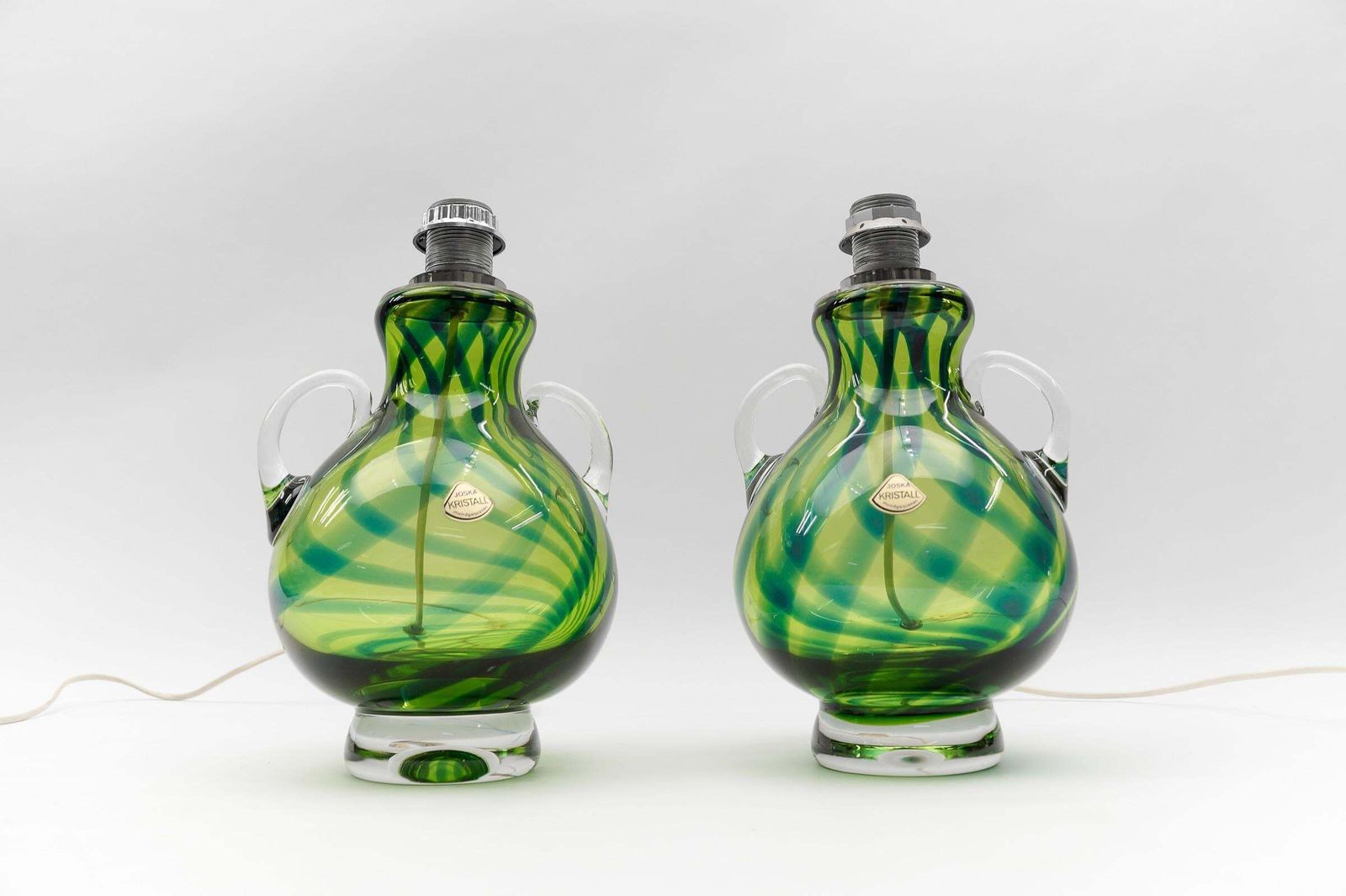 Pair Heavy Mid Century Modern Handblown Glass Table Lamp By Joska, 1970s Germany photo for sale