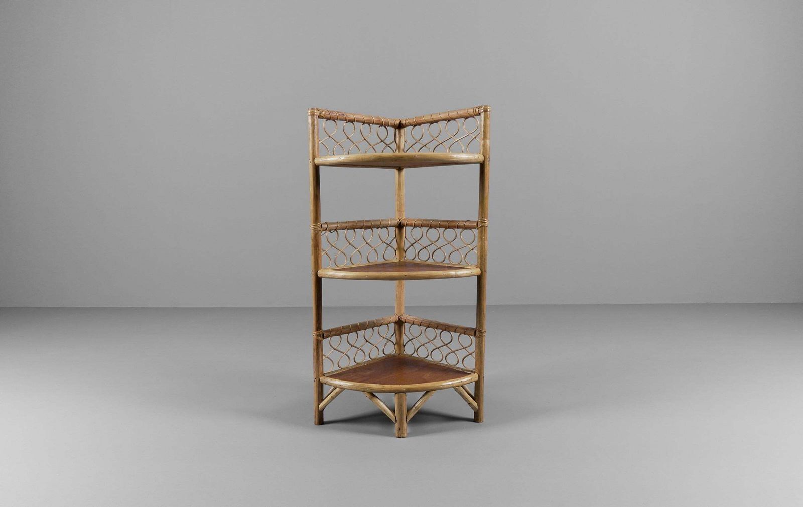Lovely Corner Bamboo And Wicker Shelf, Italy, 1950s photo for sale