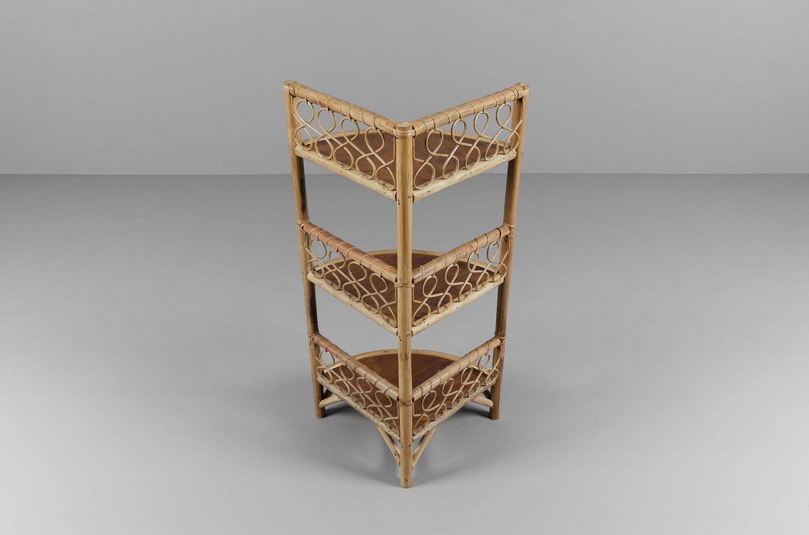 Lovely Corner Bamboo And Wicker Shelf, Italy, 1950s photo vinterior