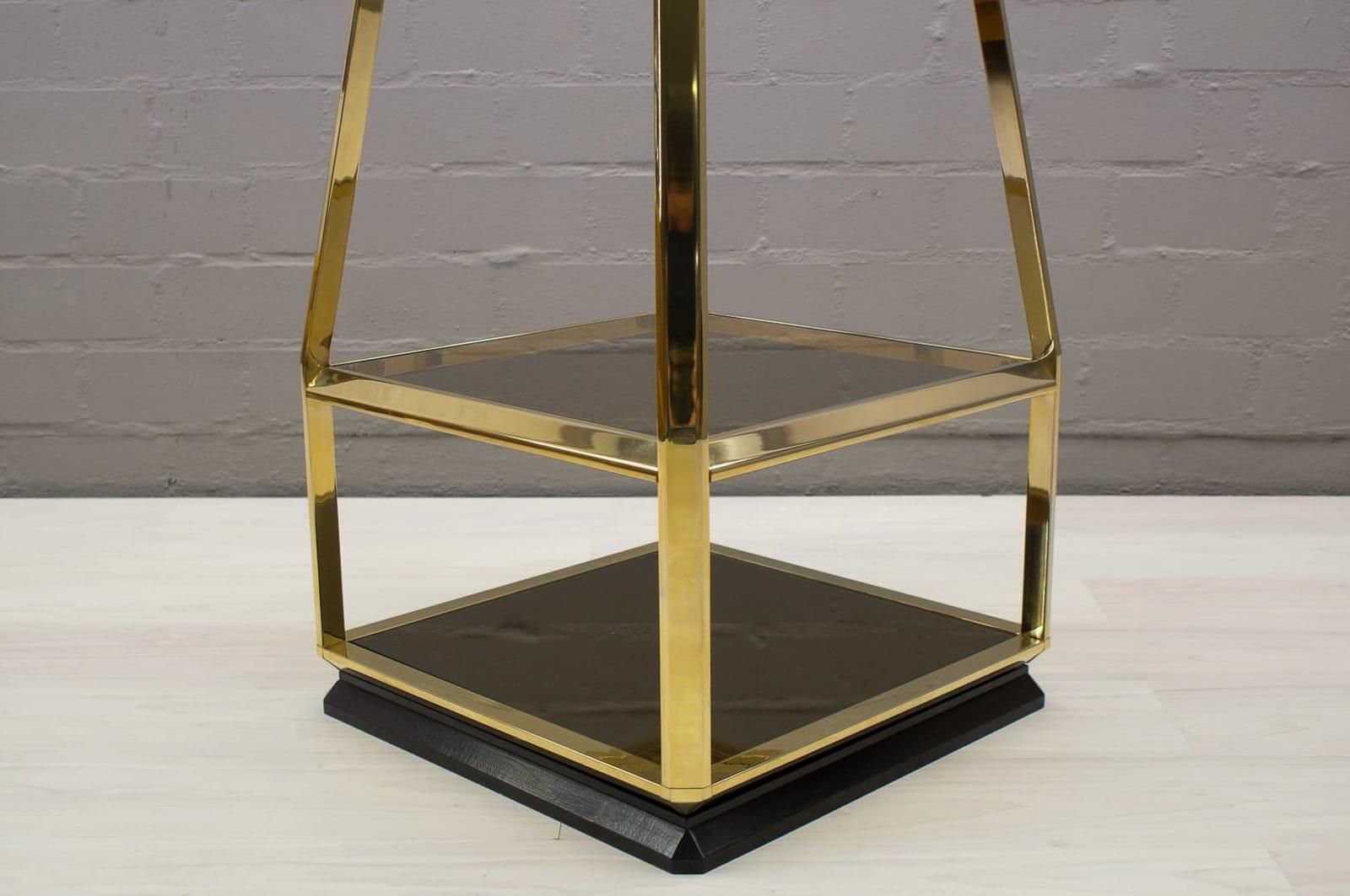 Hollywood Regency Pyramid Shelf In Gold And Smoked Glass, France 1960s photo 2973.0