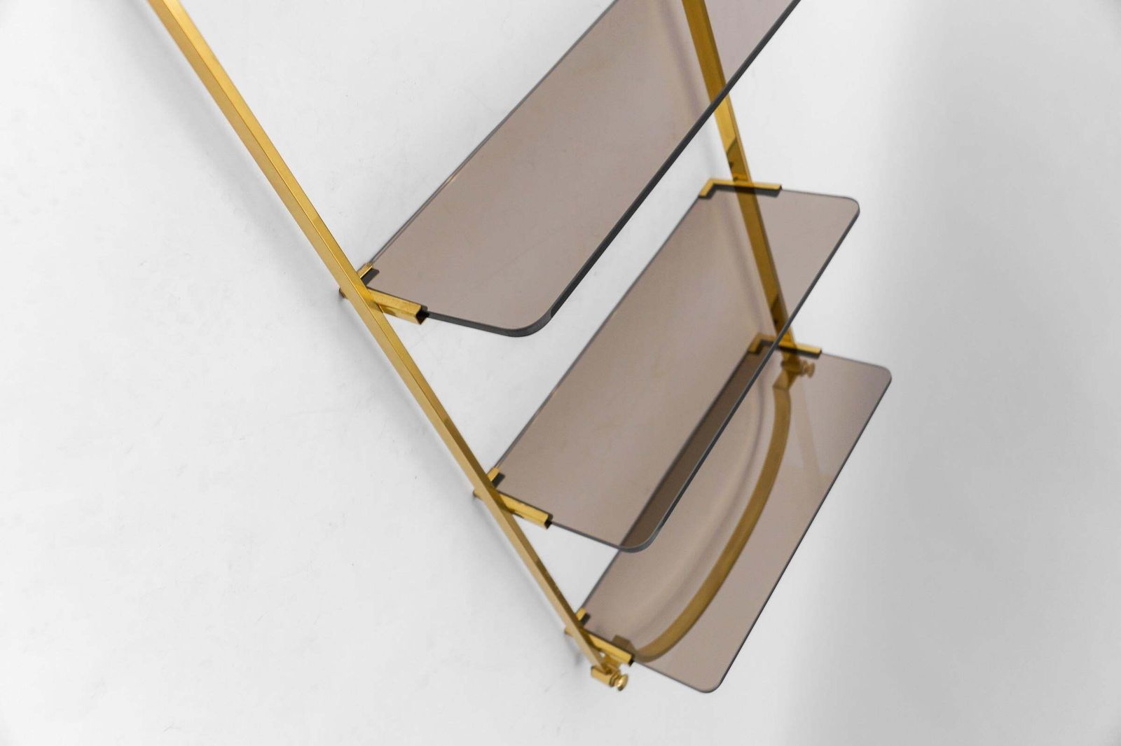 Golden Wall Shelf With Six Smoked Glass Shelves, Italy, 1960s photo 1274.0