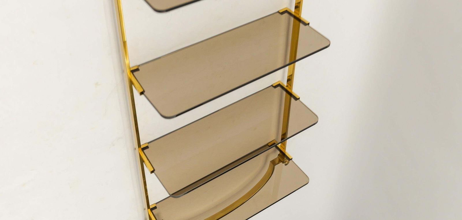 Golden Wall Shelf With Six Smoked Glass Shelves, Italy, 1960s photo buy