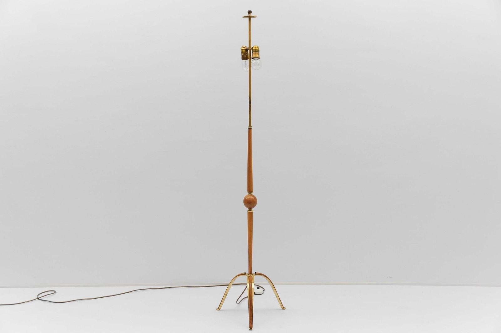 Awesome Tripod Cherry Wood And Brass Floor Lamp, 1950s photo for sale