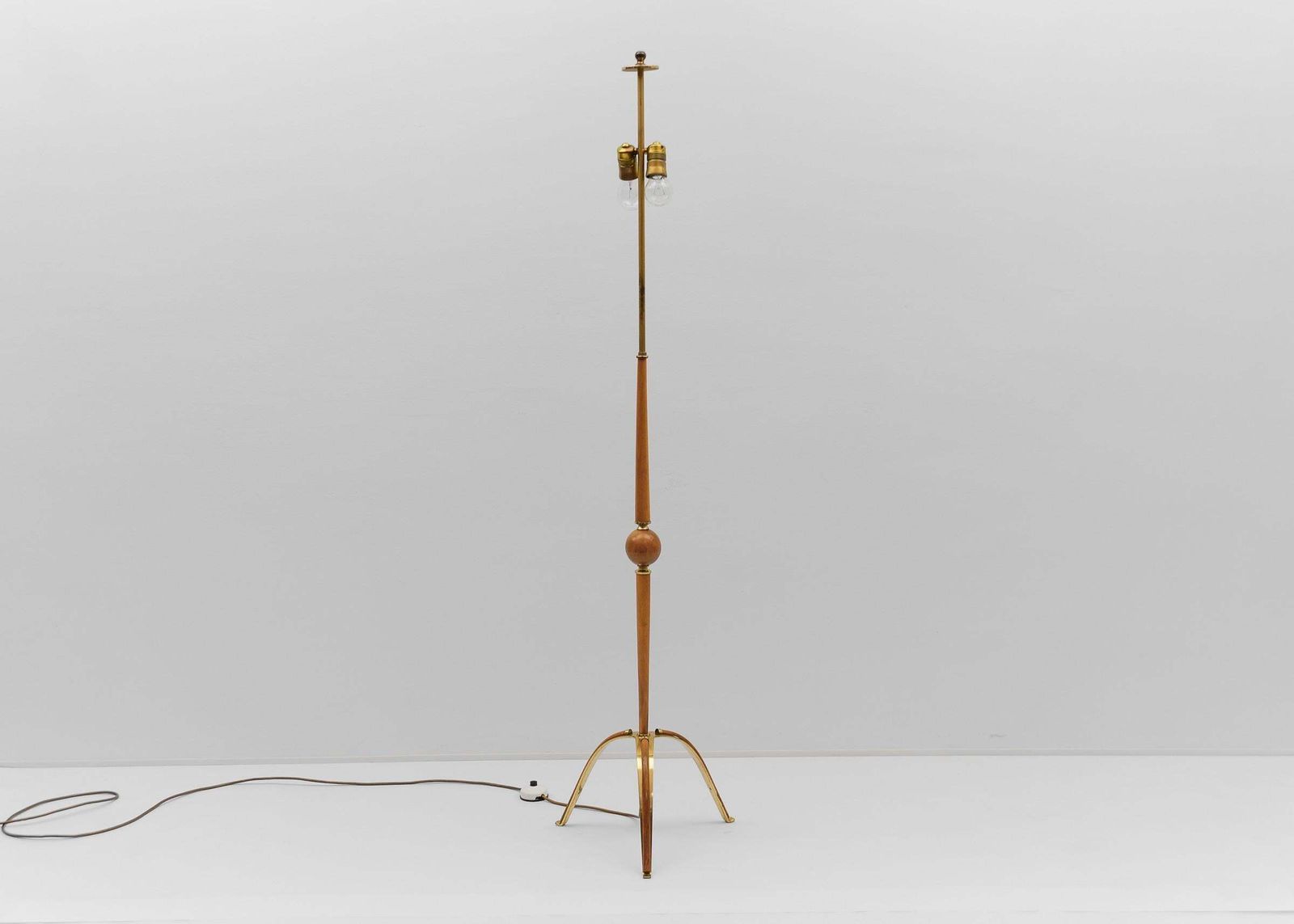 Awesome Tripod Cherry Wood And Brass Floor Lamp, 1950s photo Lighting