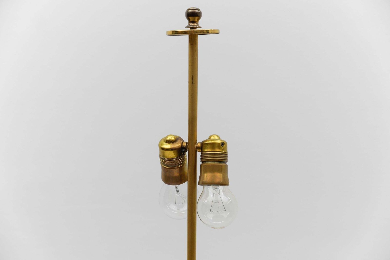 photo for sale Awesome Tripod Cherry Wood And Brass Floor Lamp, 1950s