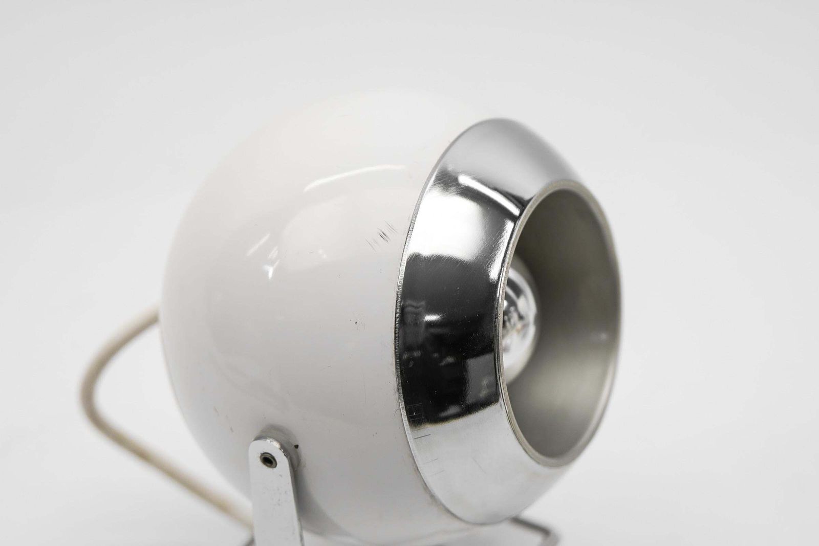 Pair Of Space Age Ball Wall Lamps In White And Chrome, 1970s photo vintage