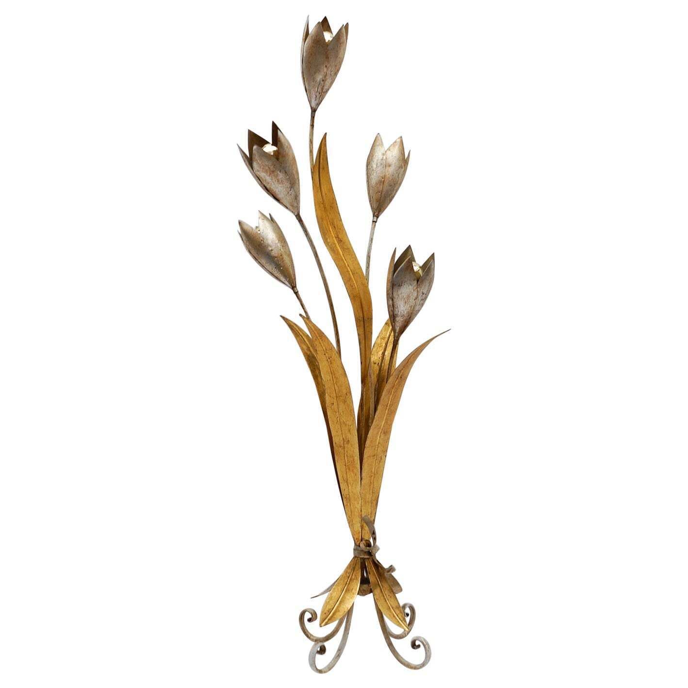 Amazing Gilded Floral Floor Lamp By Hans Kögl, Germany, 1960s