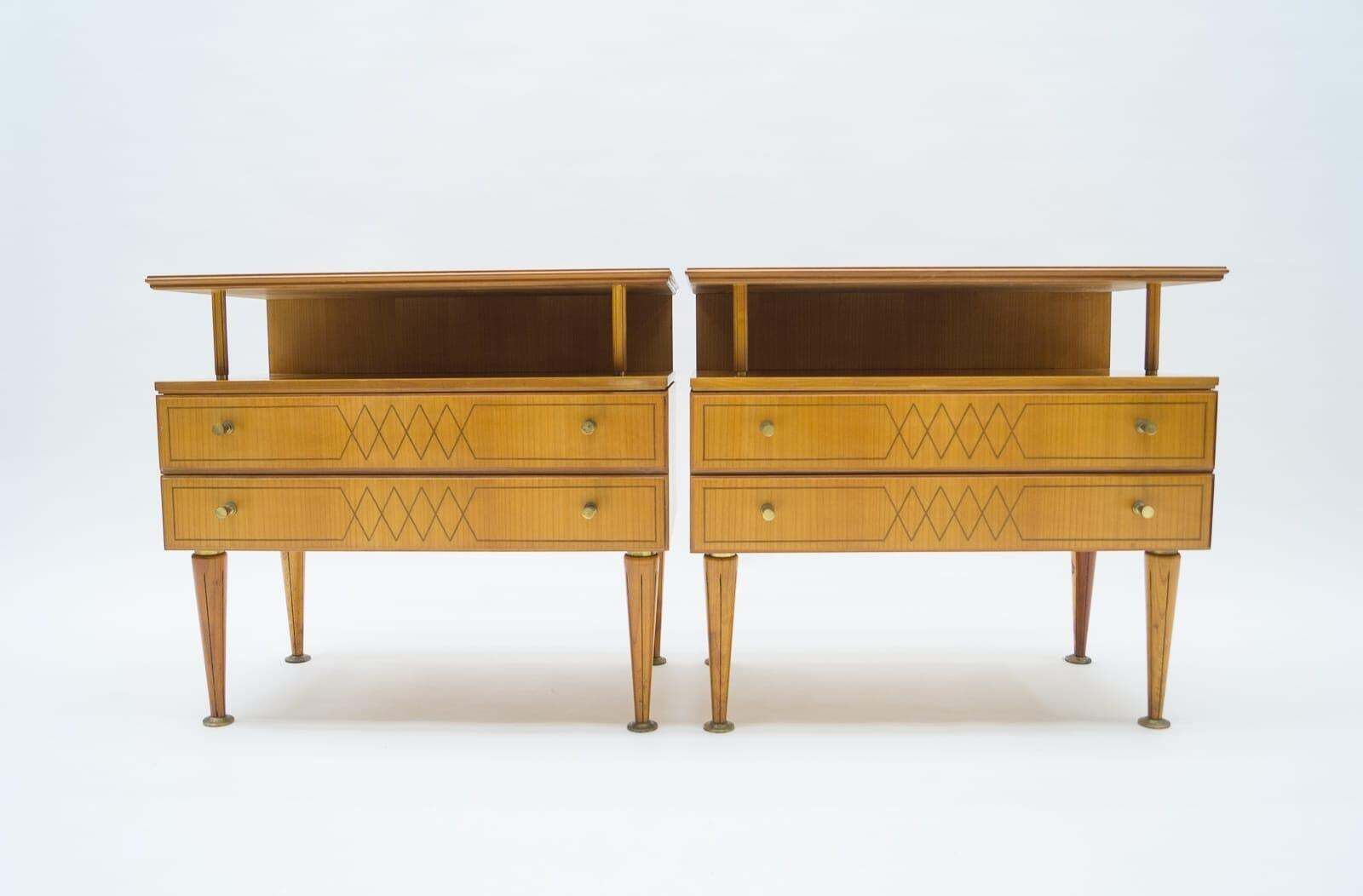 Mid Century Modern Brass And Wood Nightstands, 1950s, Set Of 2 photo Furniture