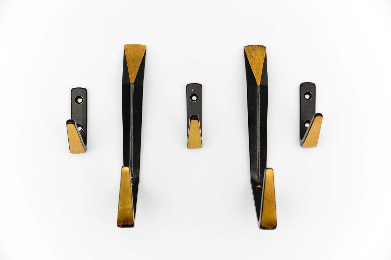 Set Of 5 Mid Century Modern Massive Brass Wall Hooks, Austria, 1960s photo 764.0