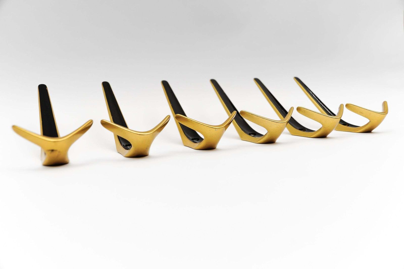 Set Of 6 Mid Century Modern Brass Wall Hooks, Austria, 1960s photo for sale