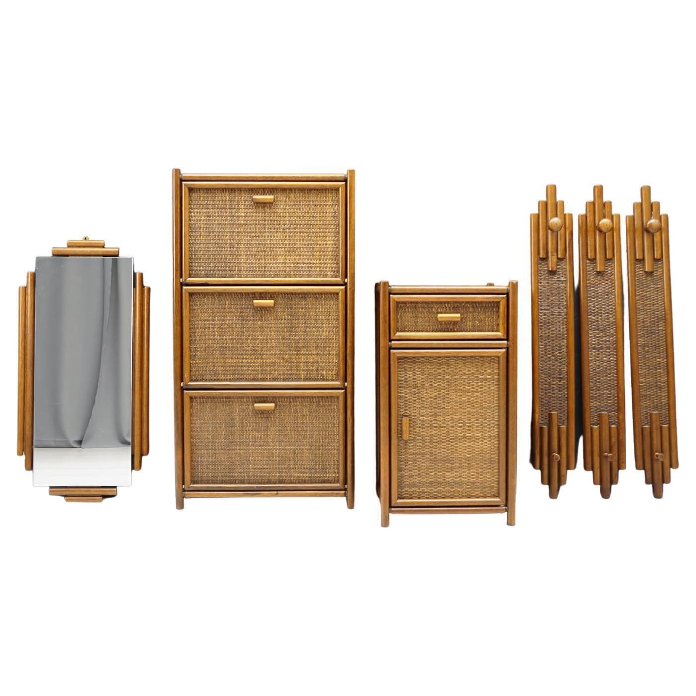 Lovely Rattan Wardrobe Set, 1970s Italy