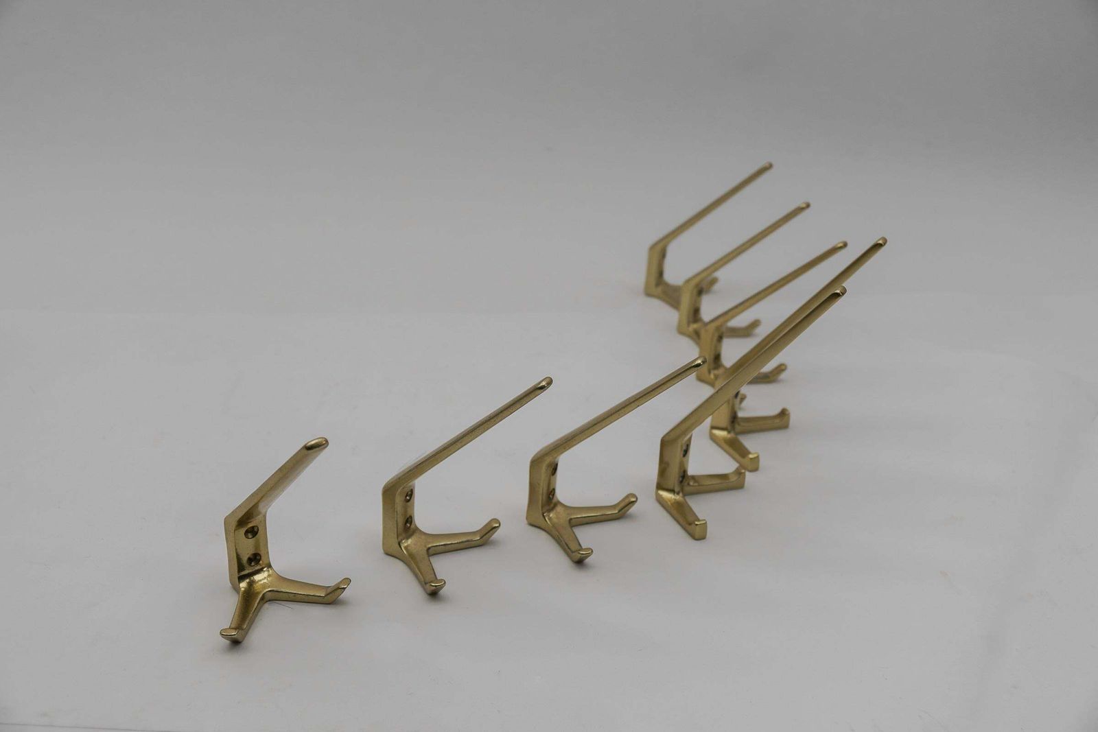 Set Of 8 Mid Century Modern Brass Wall Hooks, Austria, 1960s photo Furniture