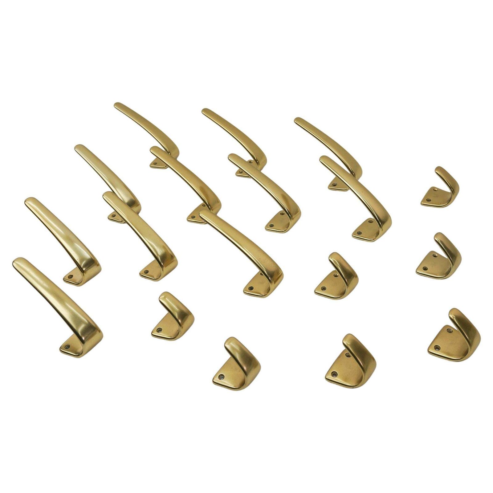 Set Of 18 Midcentury Brass Wall Hooks, Austria, 1950s