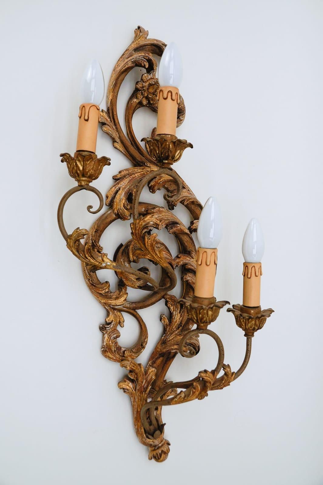 Large Antique Hand Carved Wooden Wall Lamp, 1950s Italy photo furniture