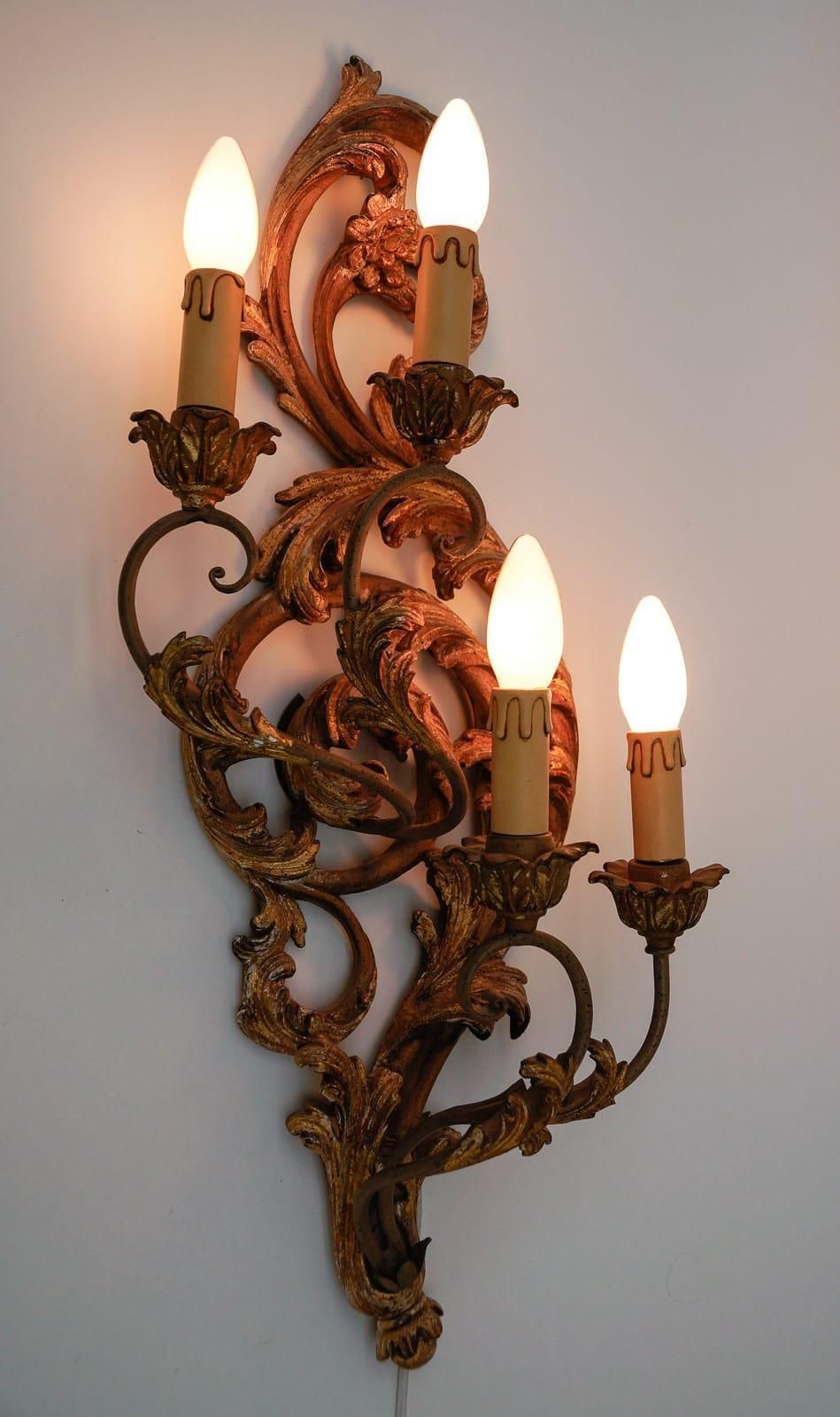 Large Antique Hand Carved Wooden Wall Lamp, 1950s Italy photo 1062.0
