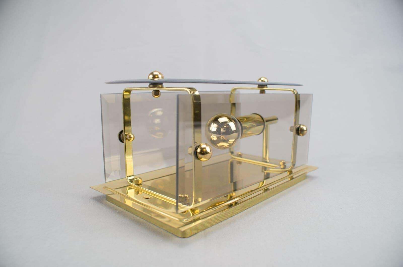 photo buy Set Of 5 Elegant Midcentury Brass And Smoked Glass Wall Lamps, Germany, 1960s