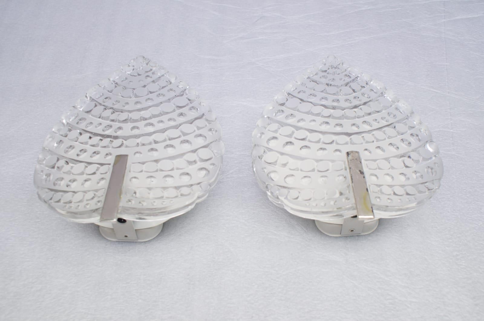 Pair Of Midcentury Wall Lamps In Glass And Chrome By Kaiser Leuchten, 1960s photo Lighting