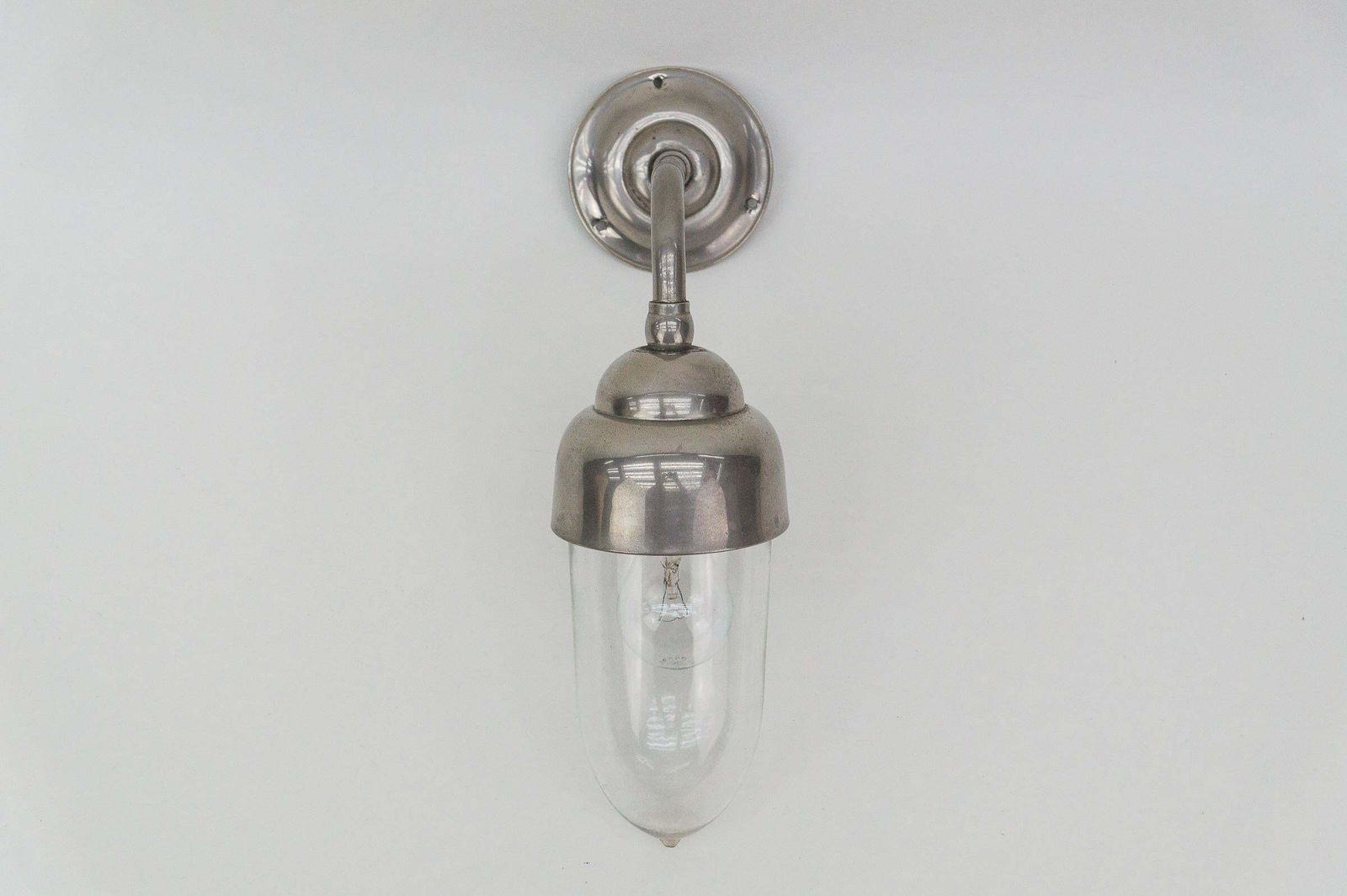 Lovely And Rare Art Deco Outdoor Nickel Plated And Glass Arc Wall Lamp, Austria photo Garden Lighting