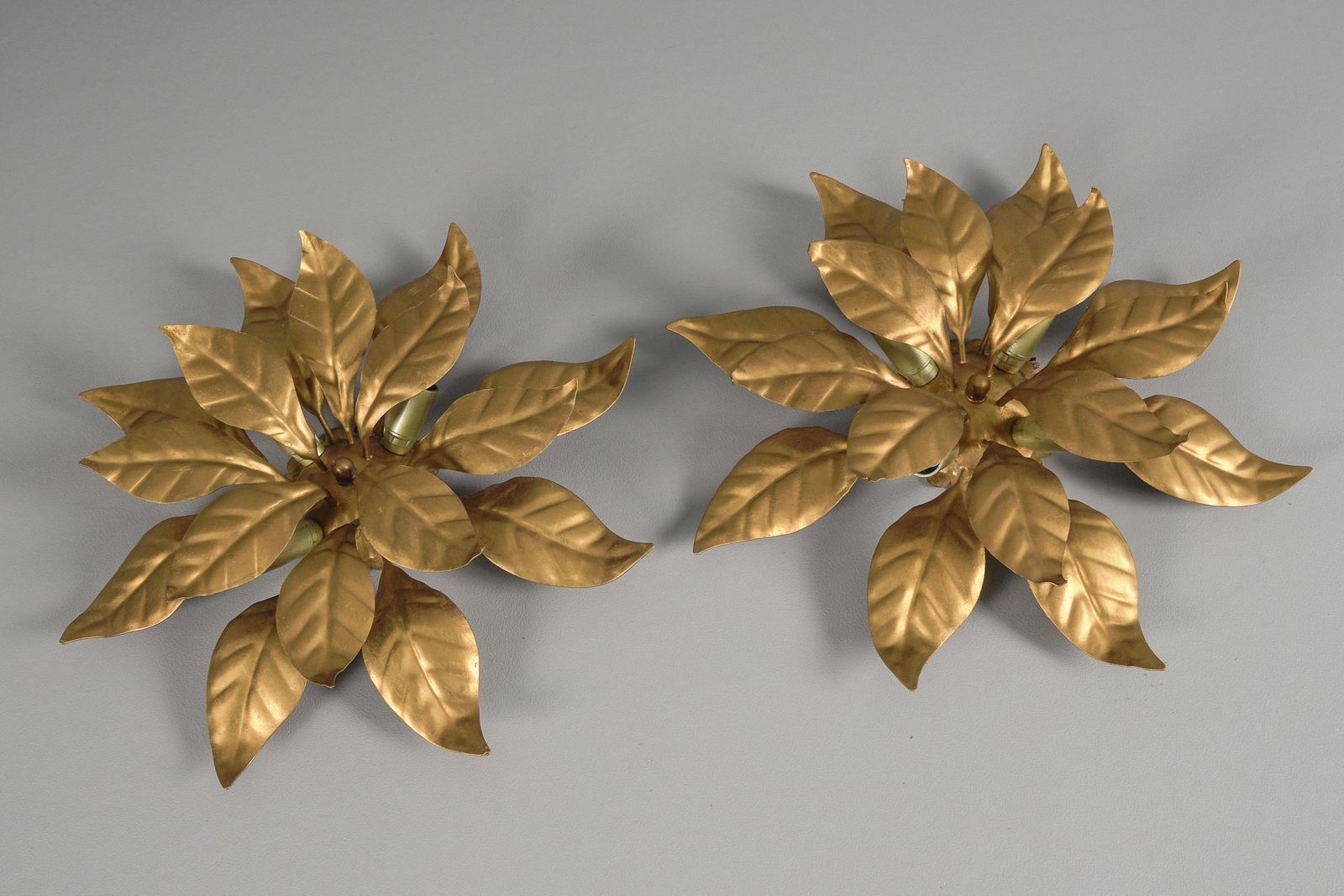 Lovely Gilded Pair Of Florentine Ceiling Lamps By Hans Kögl, Germany 1960s photo for sale